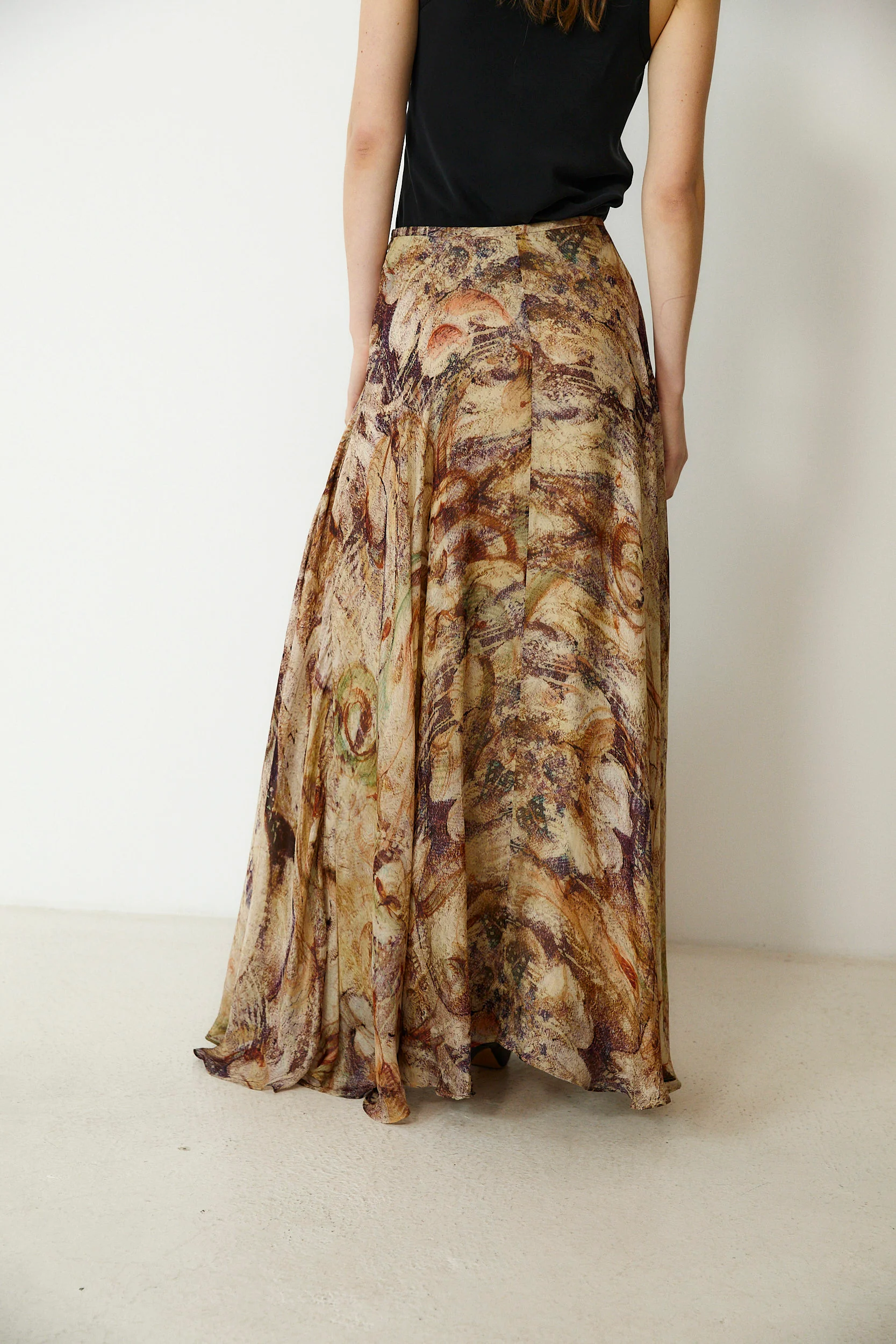 MARSIGLIA | Beige Multi Print Flared Skirt - Image 6