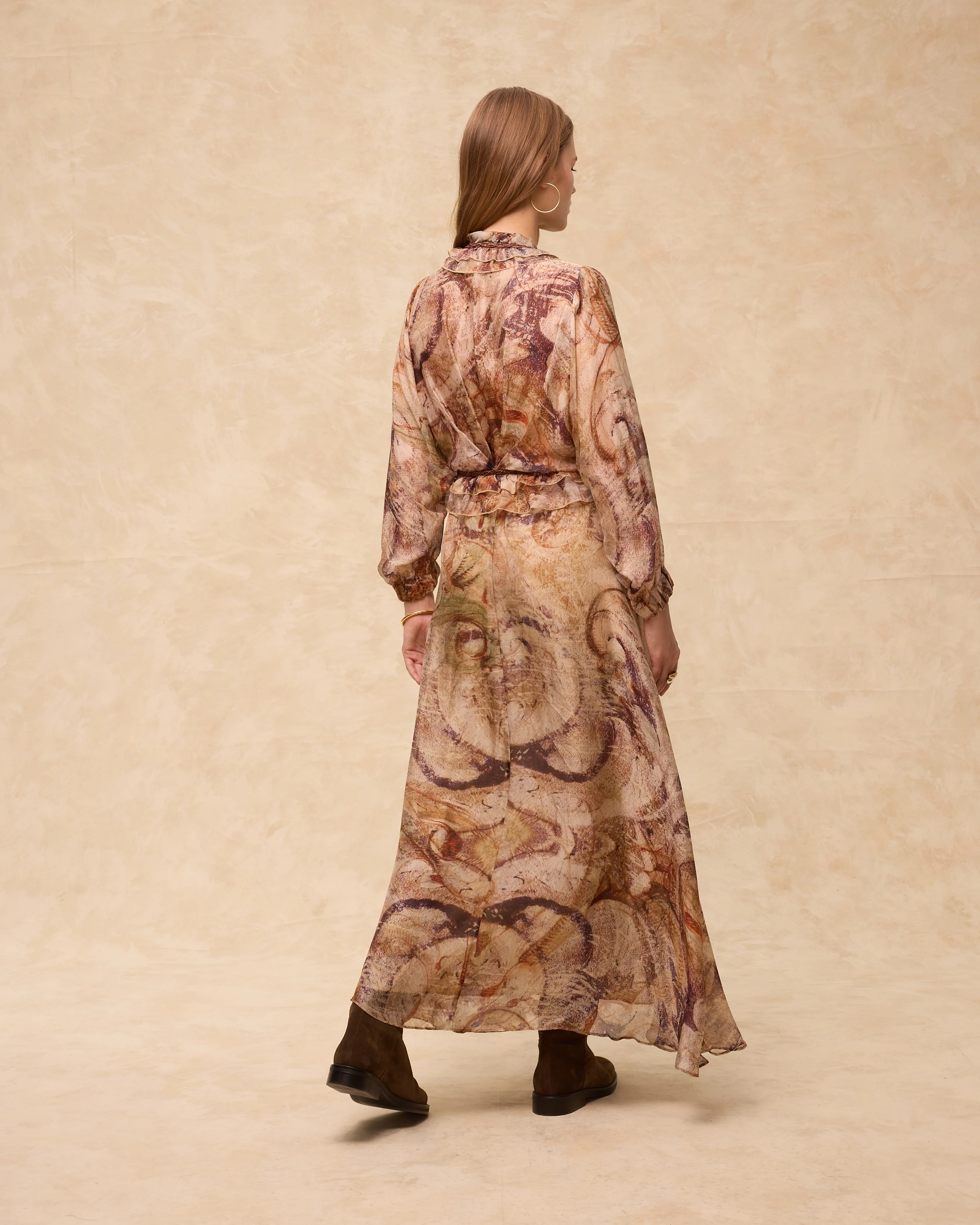 MARSIGLIA | Beige Multi Print Midi Dress - Image 3