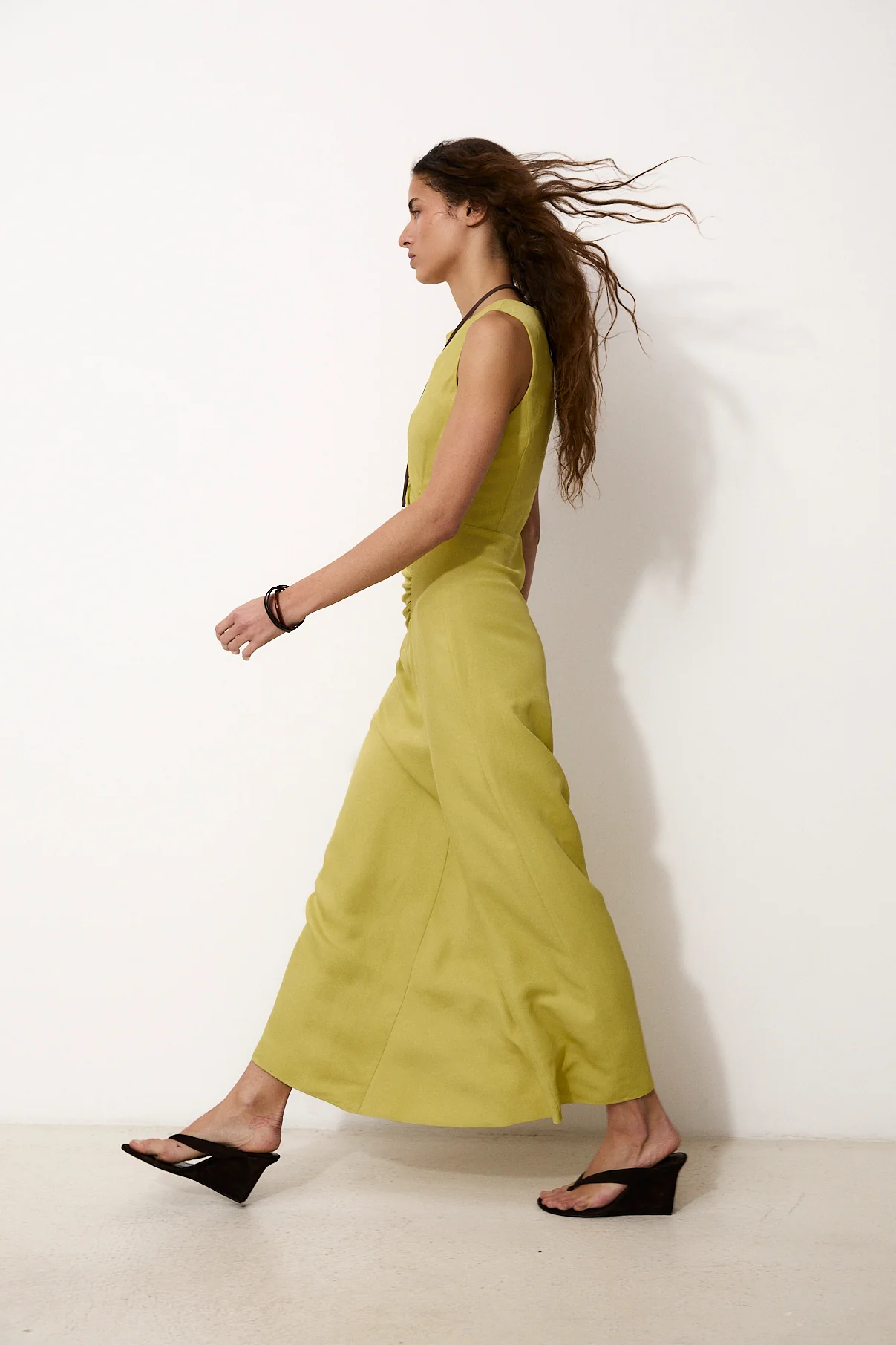 MASSIMA | Lime Viscose and Linen Long Dress - Image 3