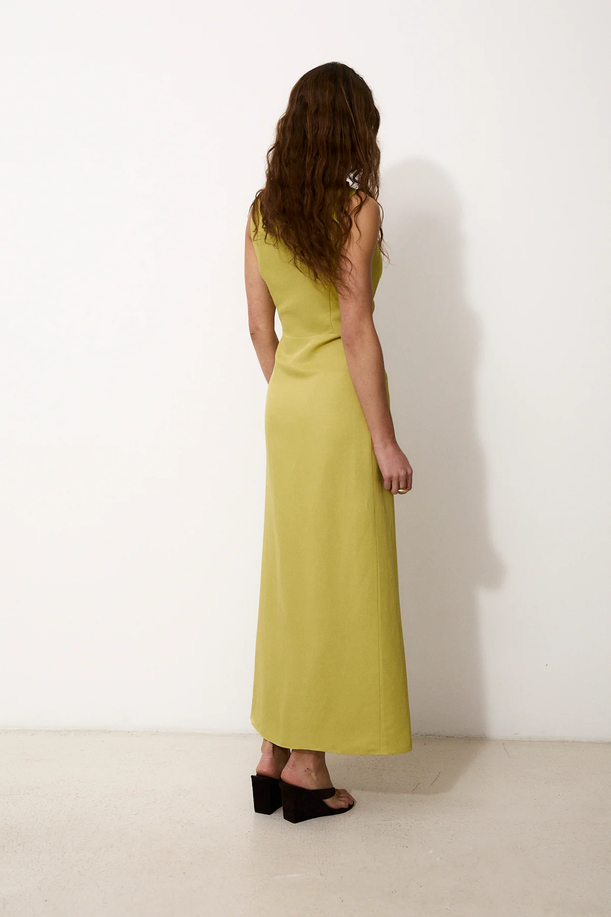 MASSIMA | Lime Viscose and Linen Long Dress - Image 5