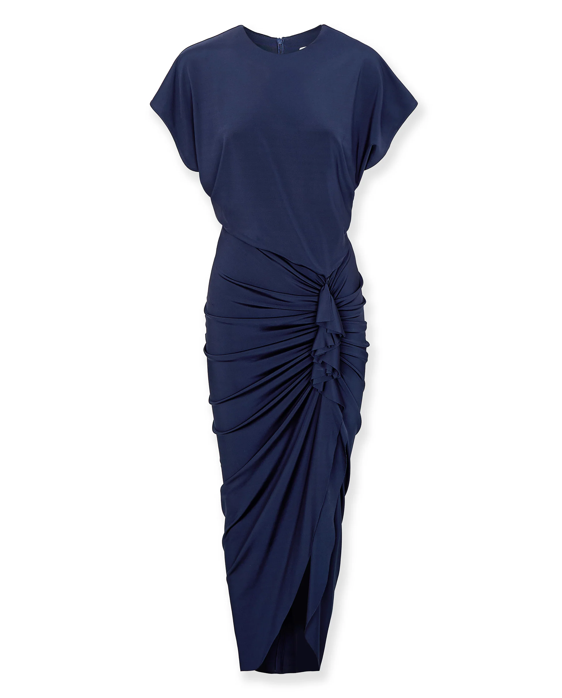MICHAELA | Navy Draped Midi Dress - Image 5