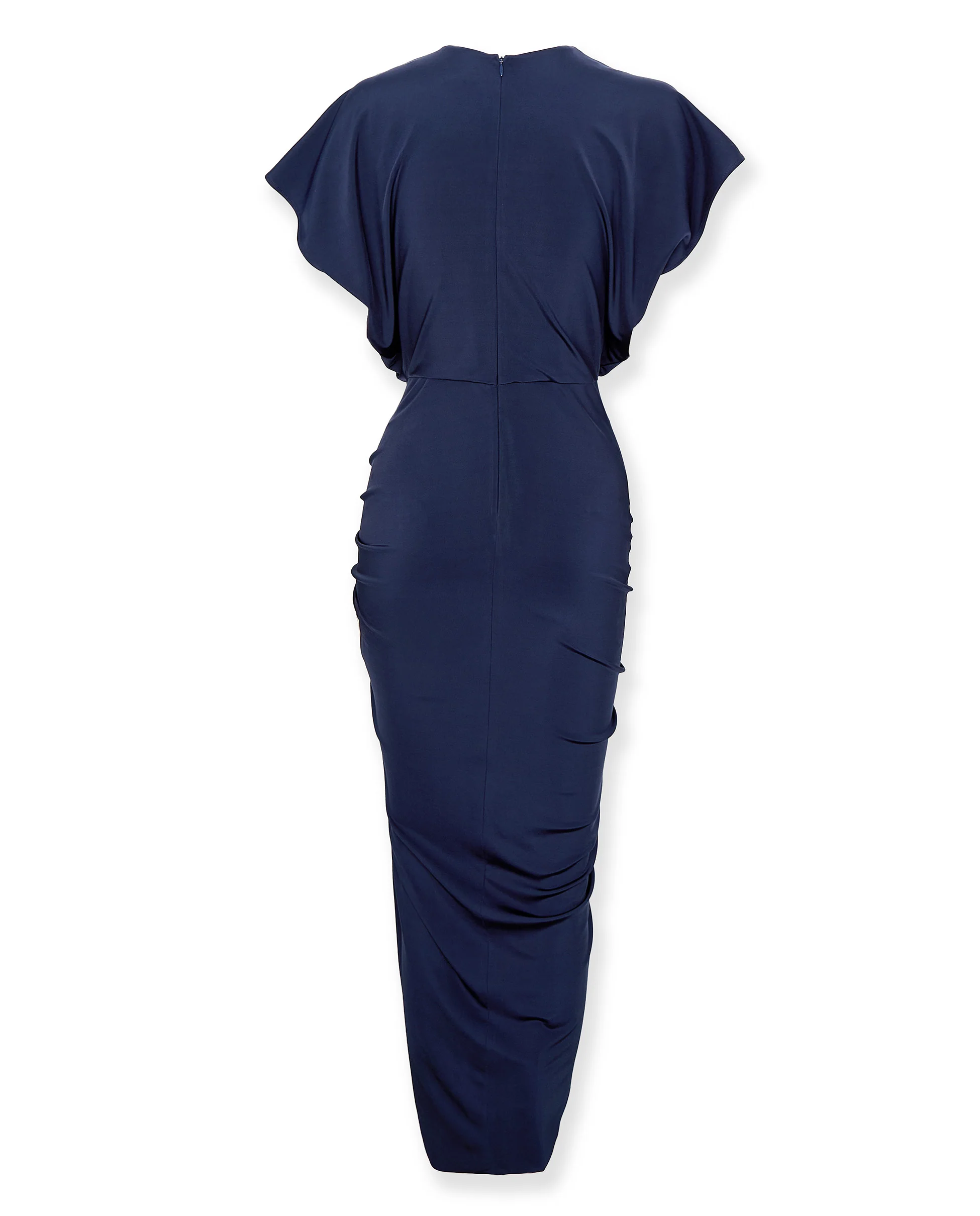 MICHAELA | Navy Draped Midi Dress - Image 6