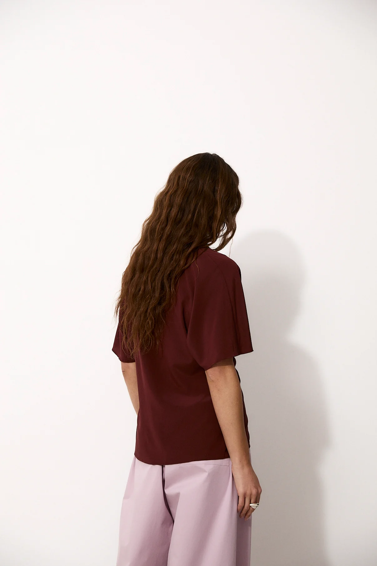 MICHAELA | Natural Silk Brown Draped Top - Image 3