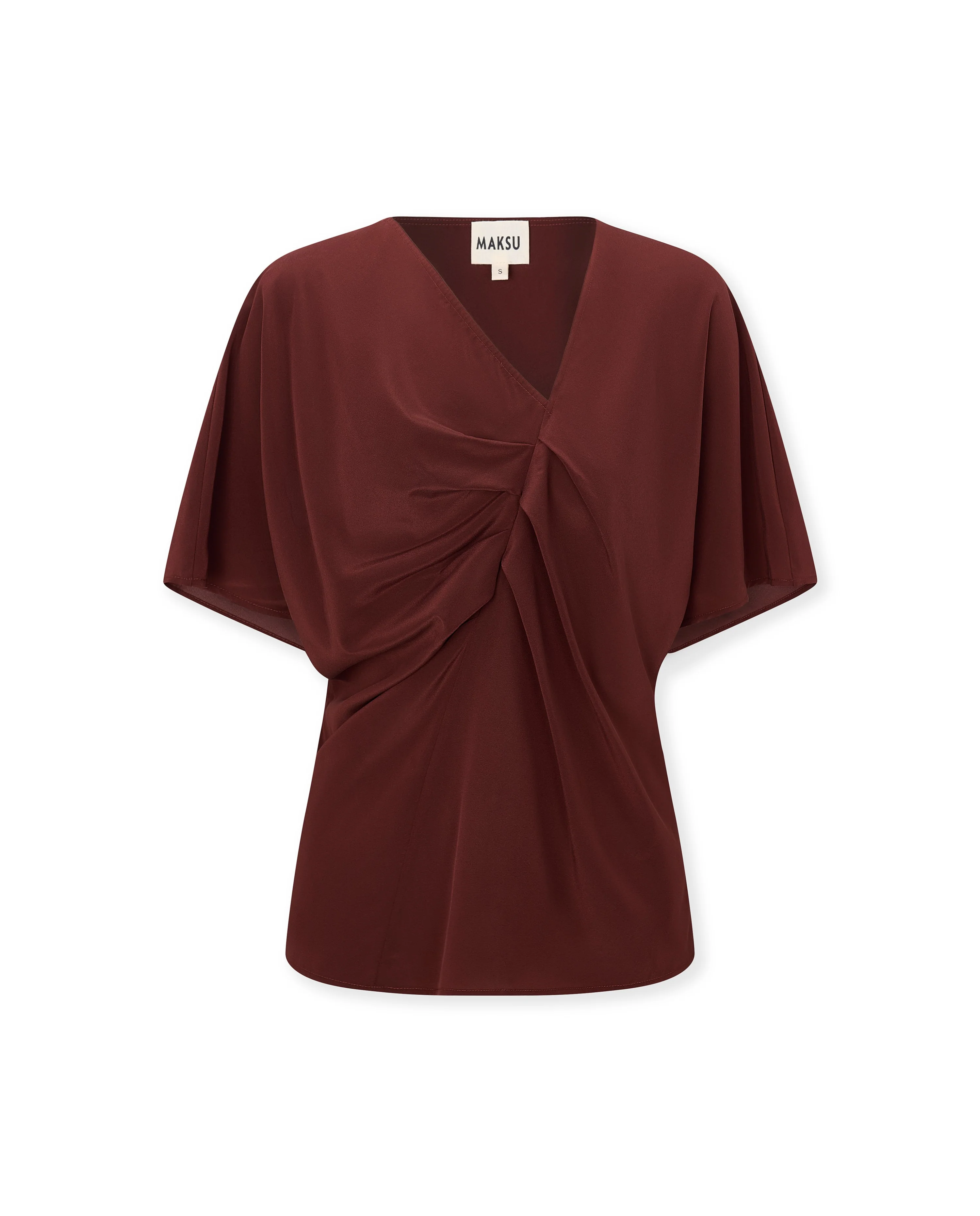 MICHAELA | Natural Silk Brown Draped Top - Image 4
