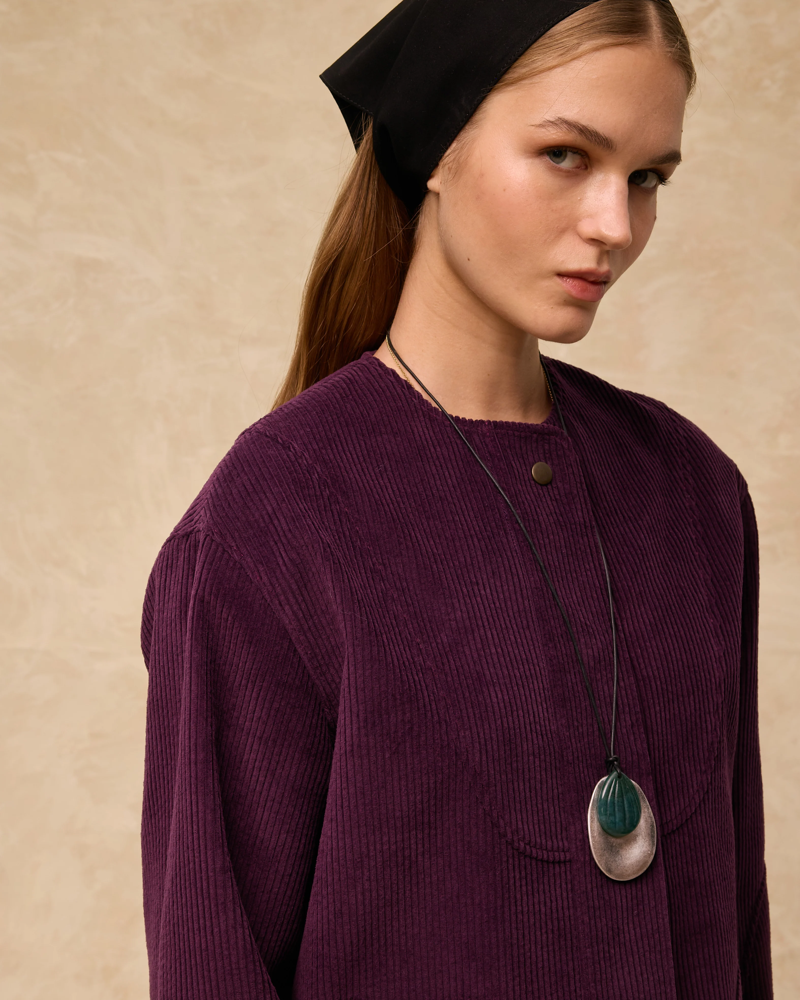 MILENKA | Aubergine Cotton Corduroy Jacket - Image 3