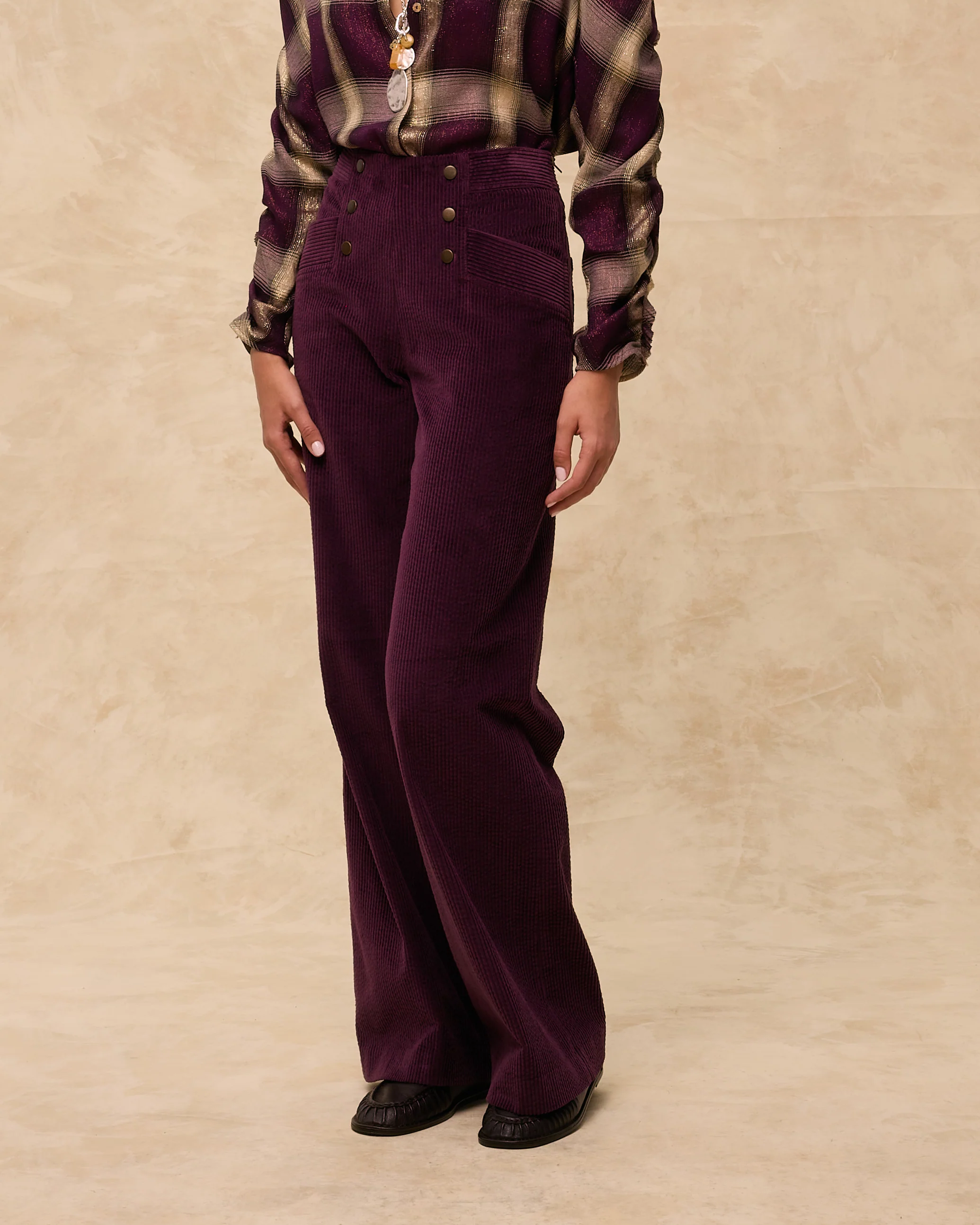 MILENKA | Aubergine Cotton Corduroy Trousers - Image 2
