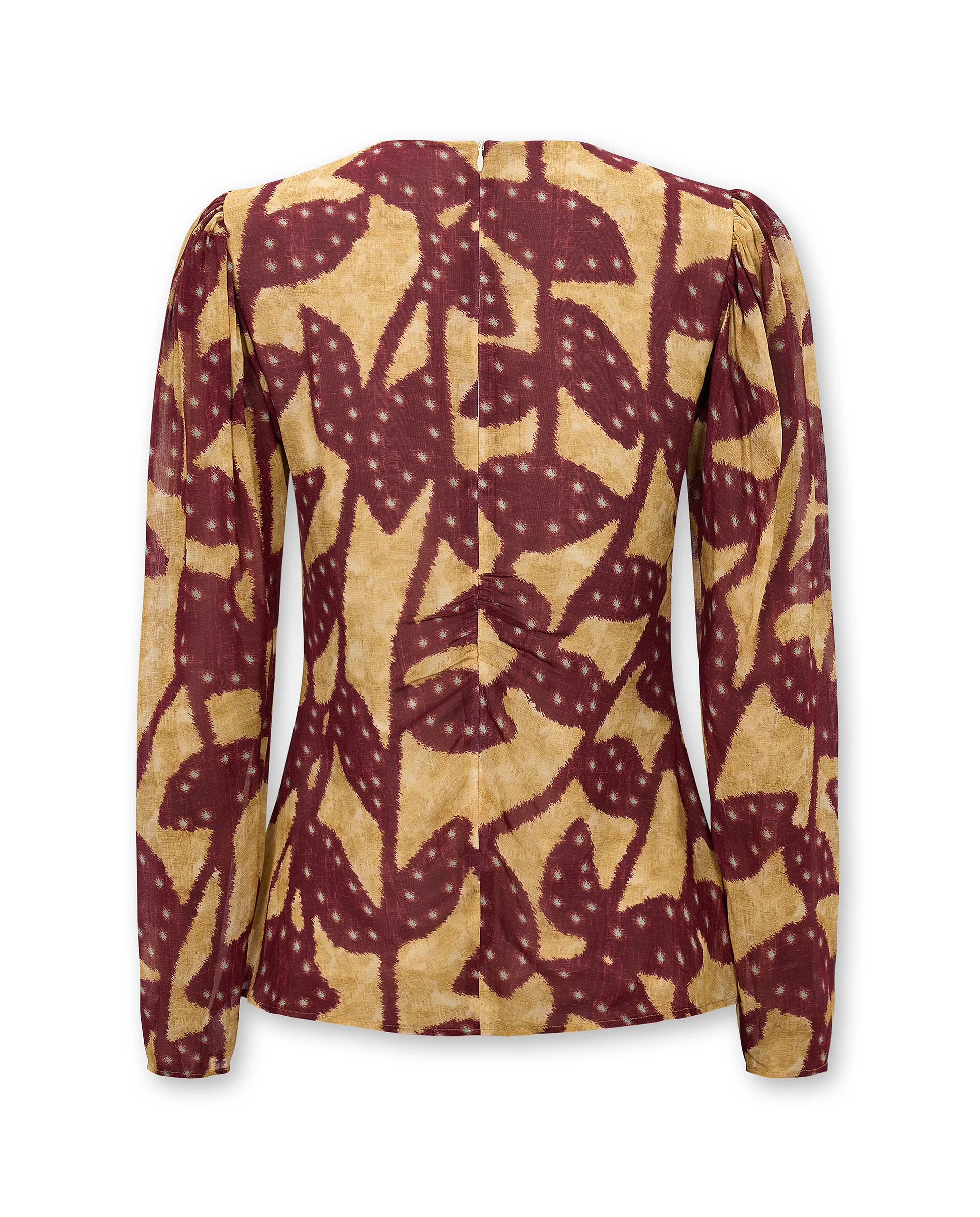 MILLIE | Burgundy & Gold Ruffle Crepe Blouse - Image 7
