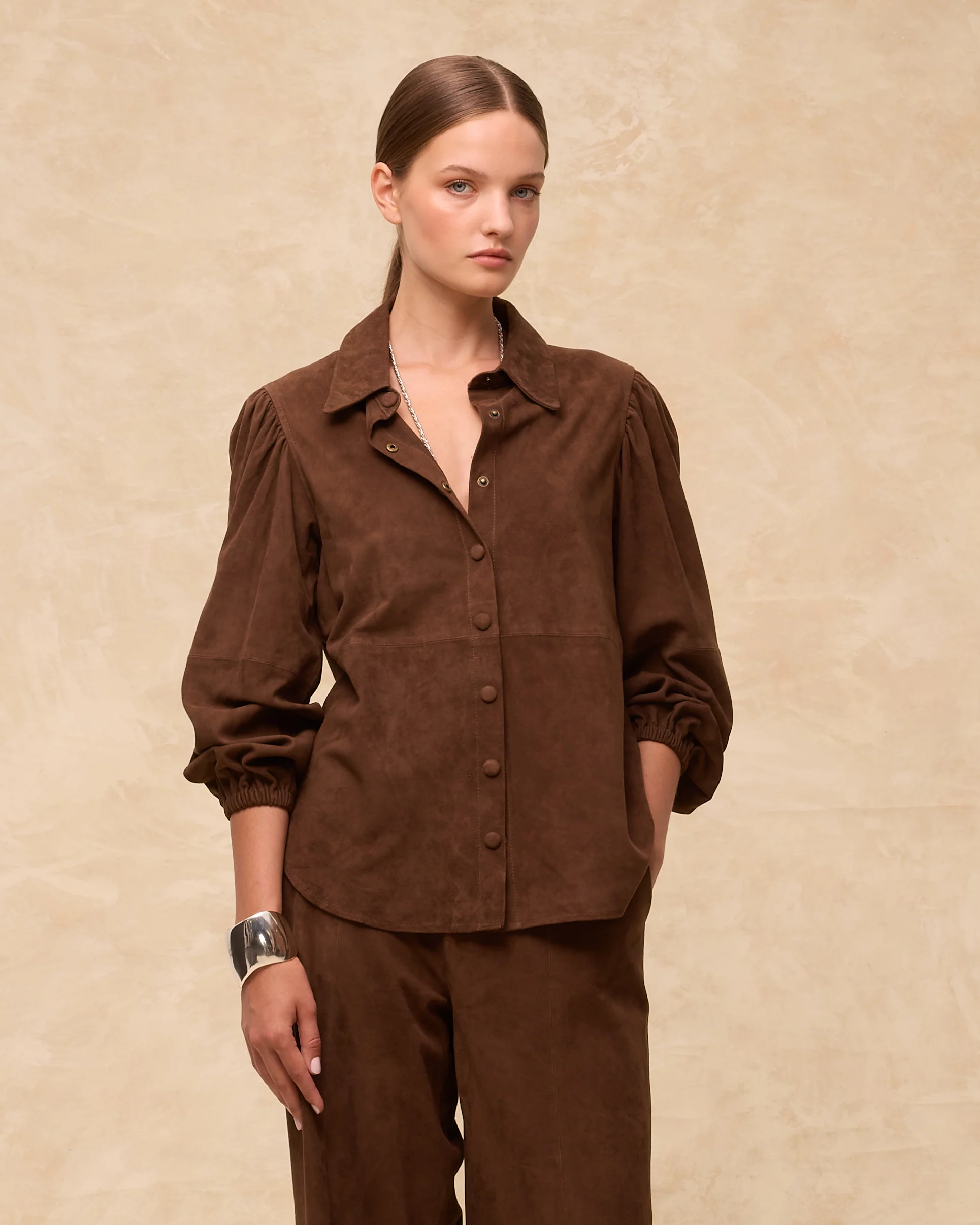 MOCHA | Dark Brown Suede Blouse - Image 2