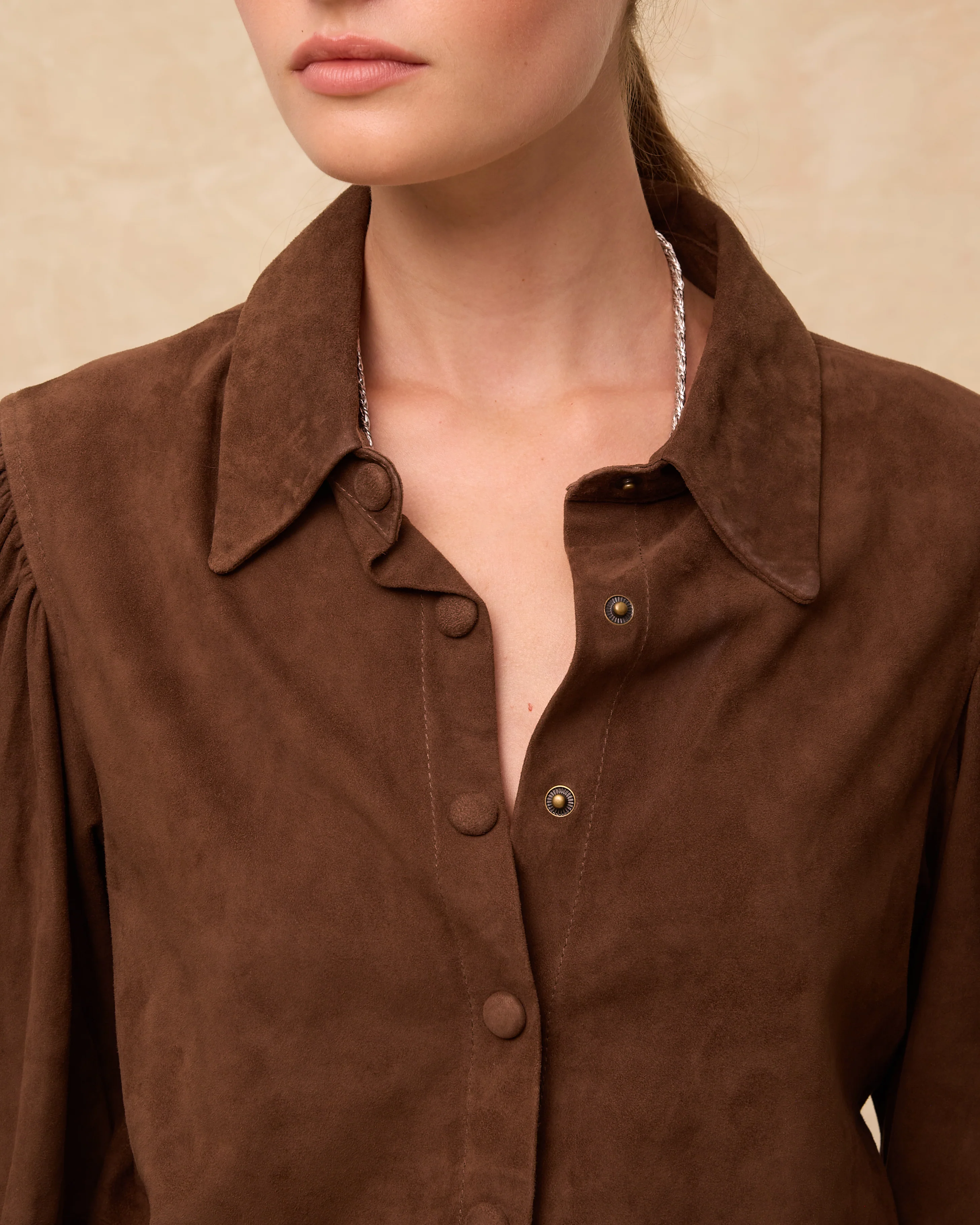 MOCHA | Dark Brown Suede Blouse - Image 4