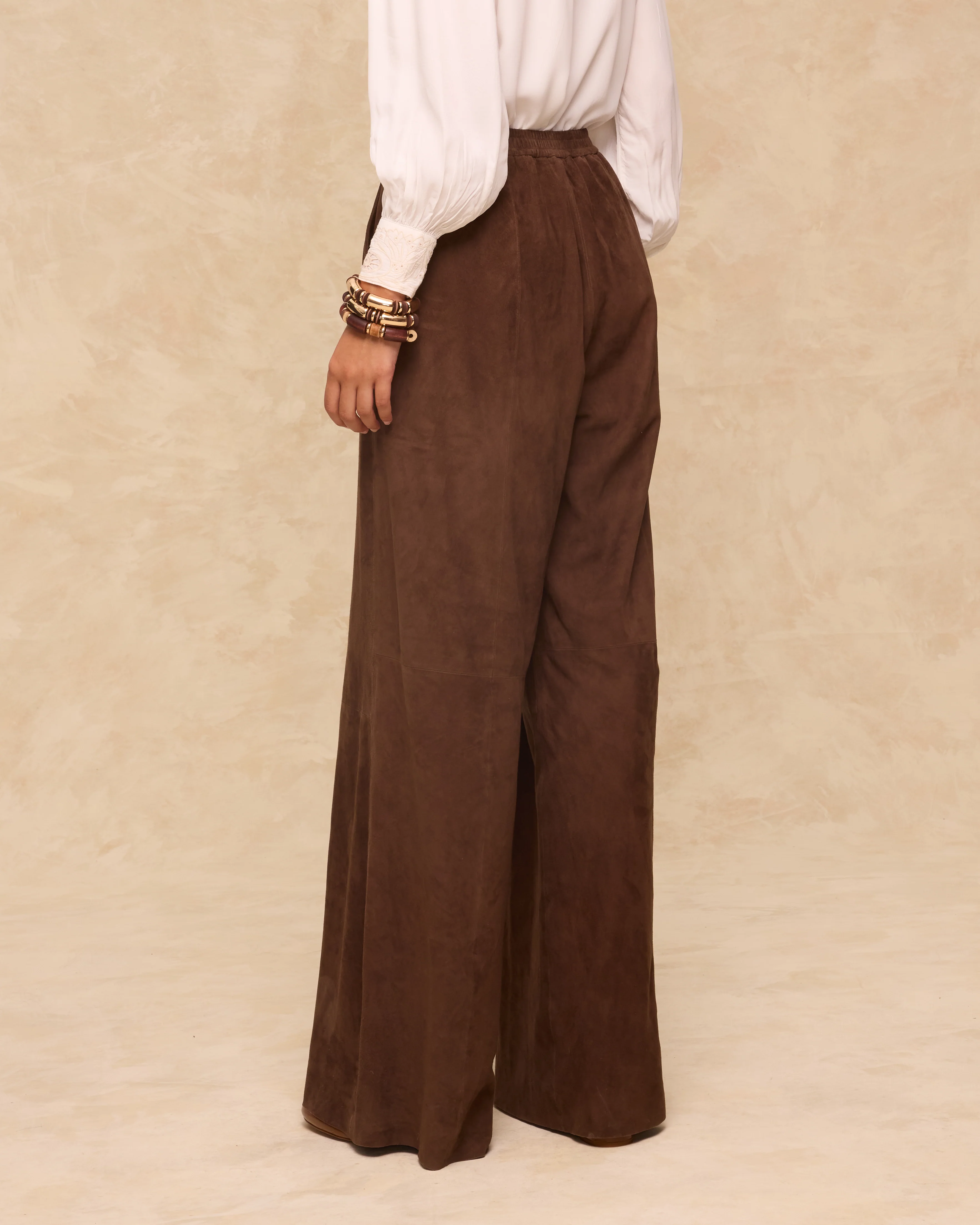 MOCHA | Dark Brown Suede Wide-Leg Trousers - Image 5