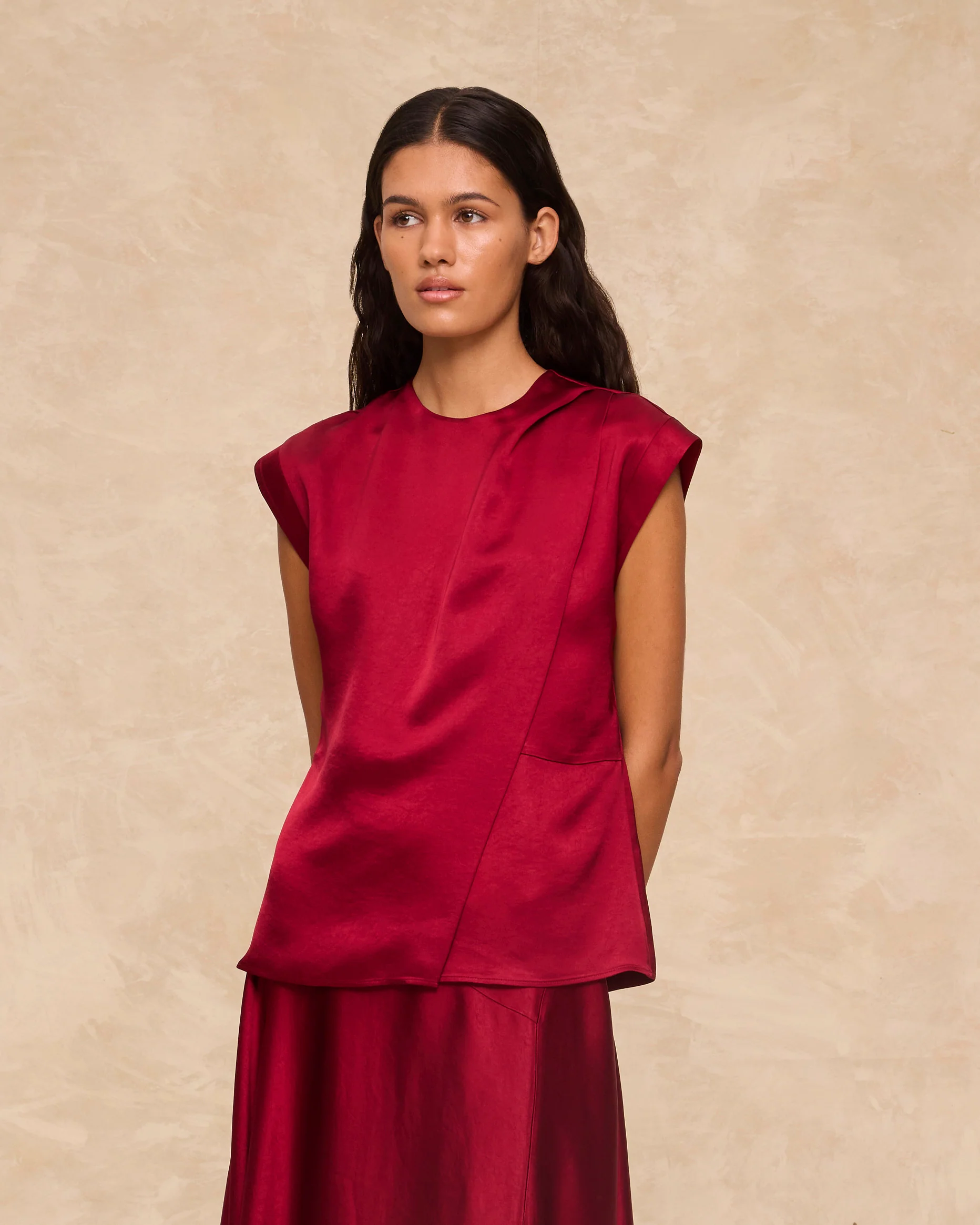 NATALIA | Claret Satin Drape Top - Image 4