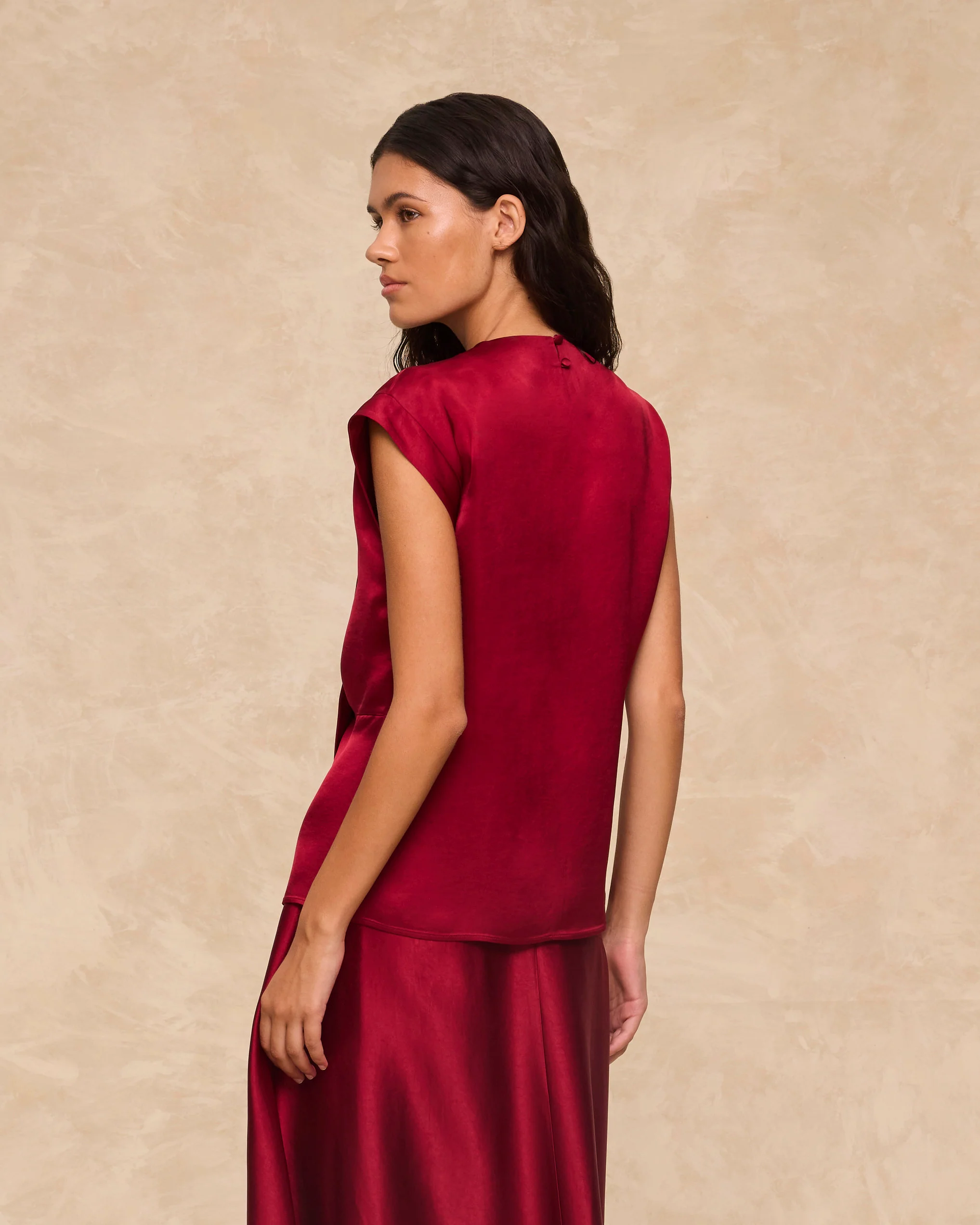 NATALIA | Claret Satin Drape Top - Image 5
