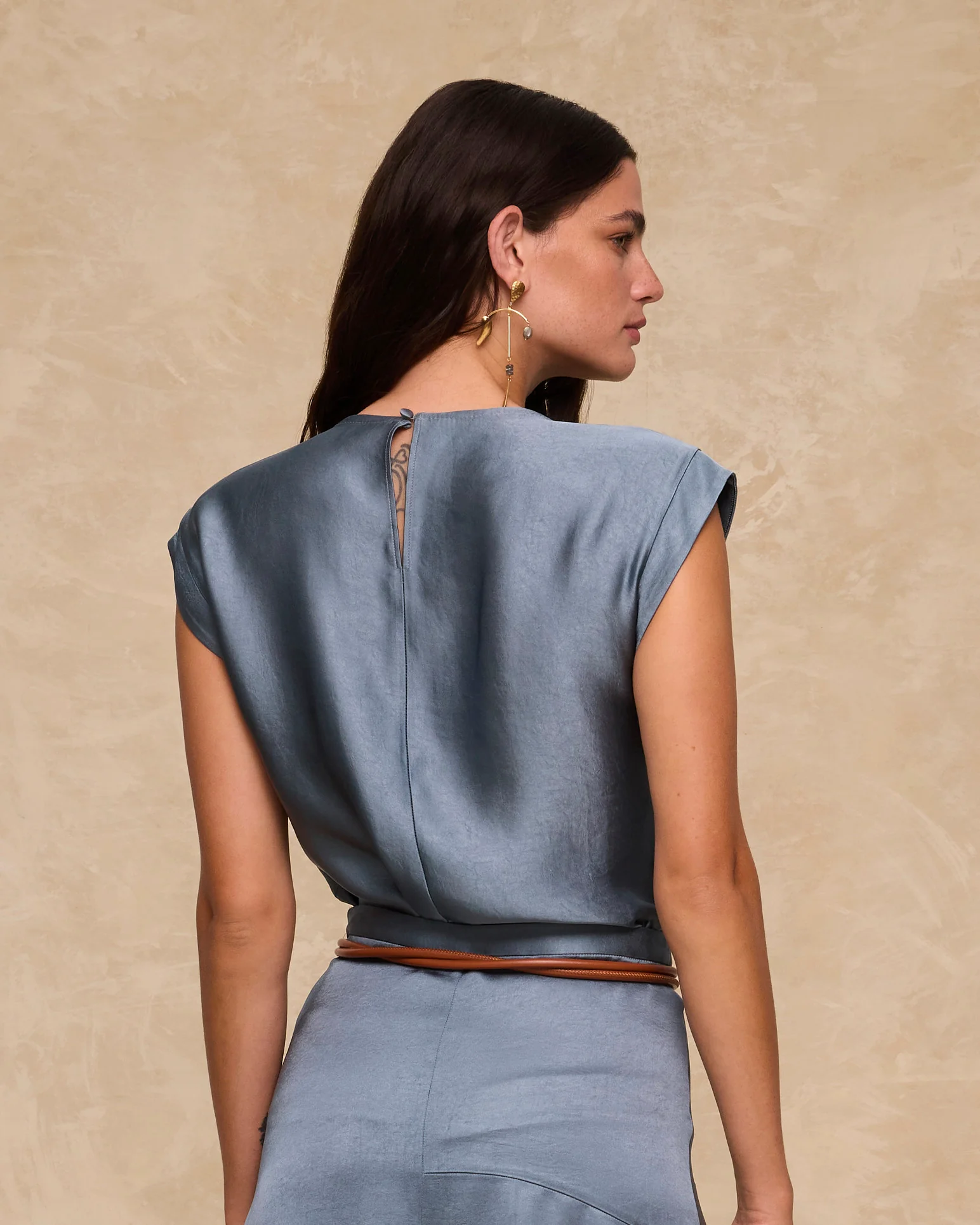 NATALIA | Steel Satin Drape Top - Image 3