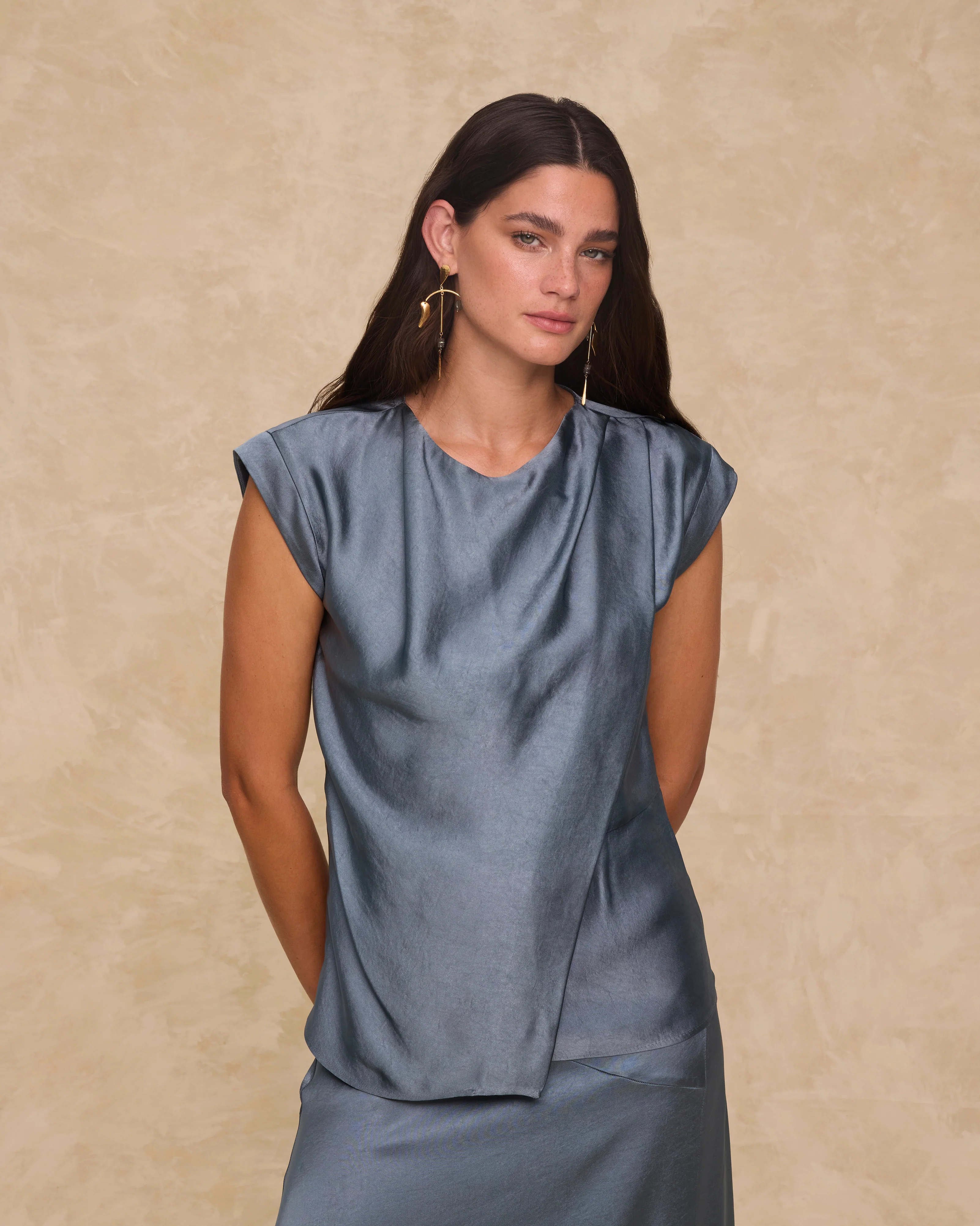 NATALIA | Steel Satin Drape Top - Image 4