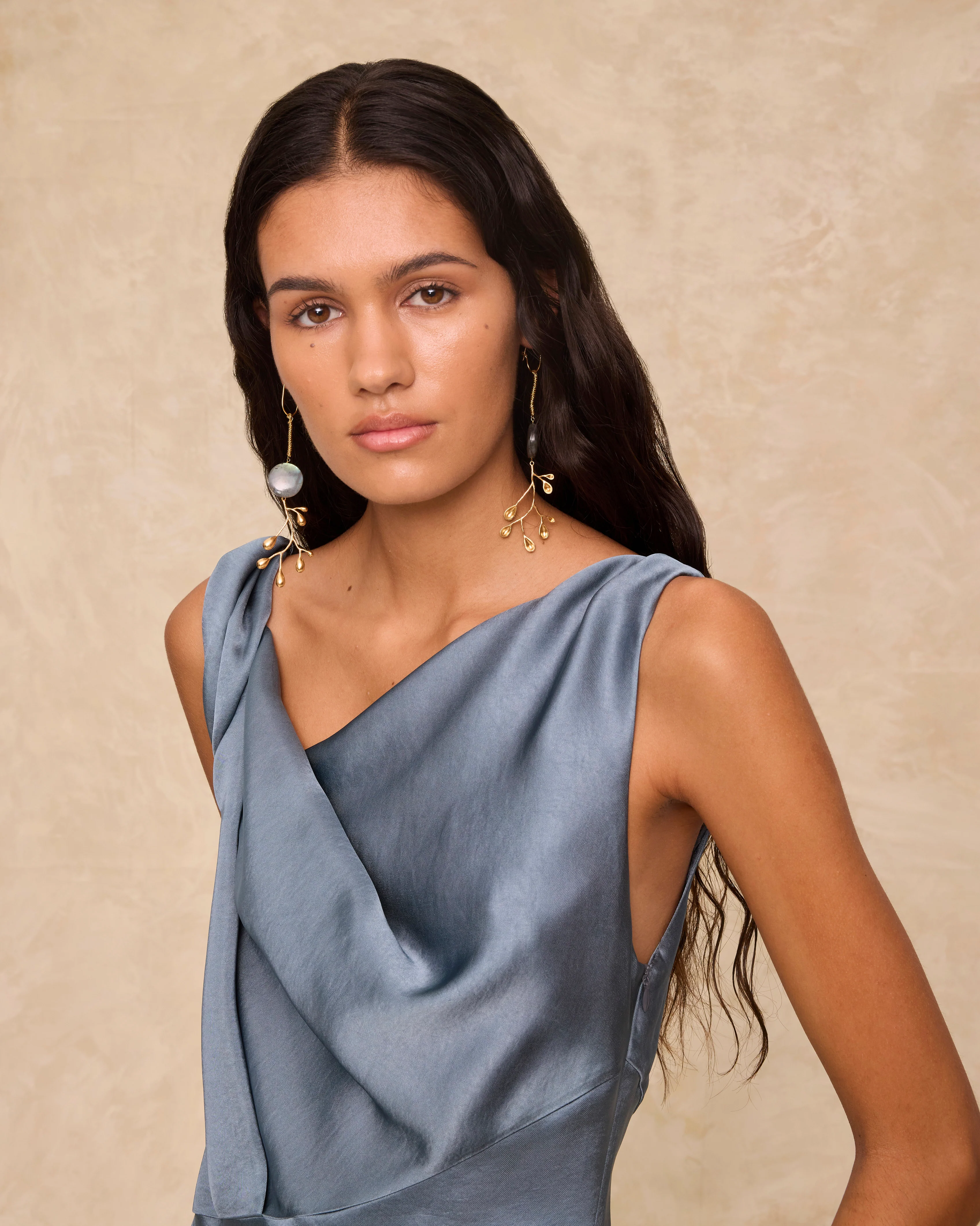 NATALIA | Steel Satin Midi Dress - Image 2