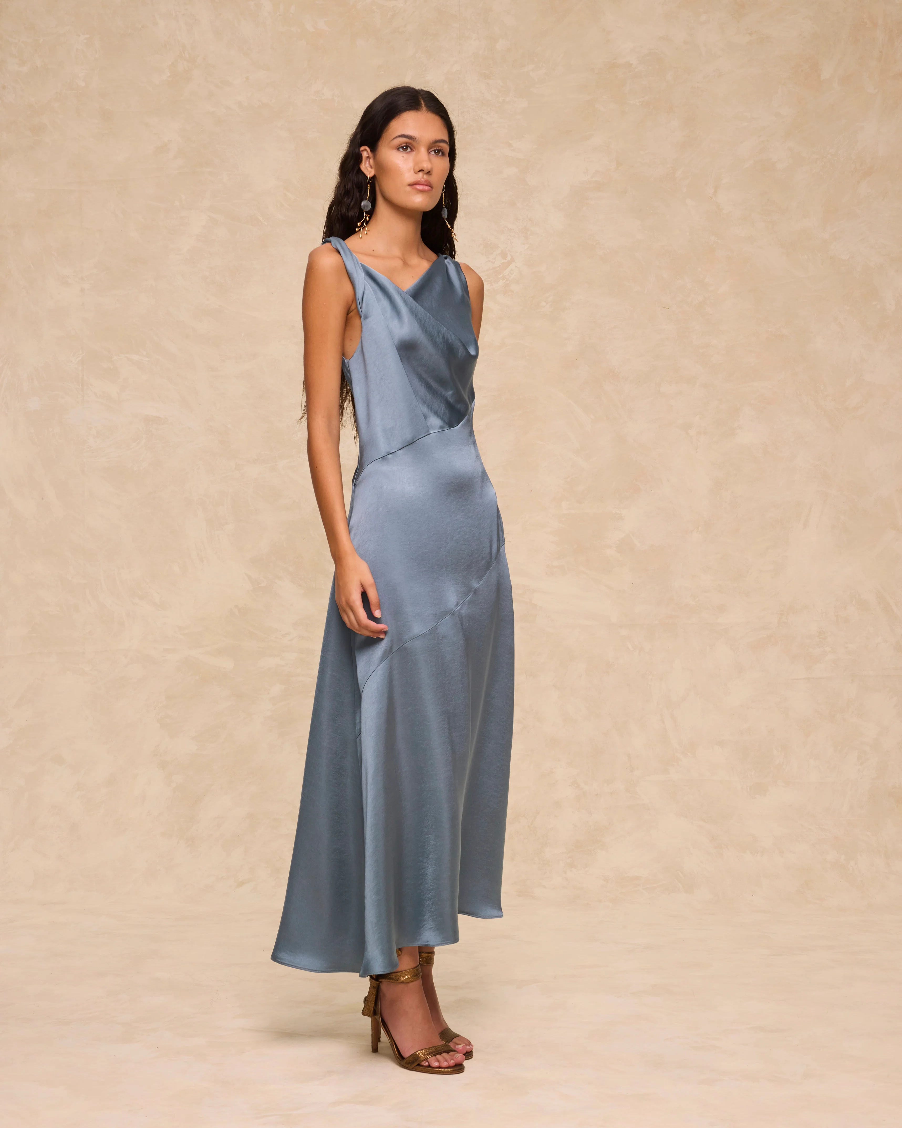 NATALIA | Steel Satin Midi Dress - Image 3