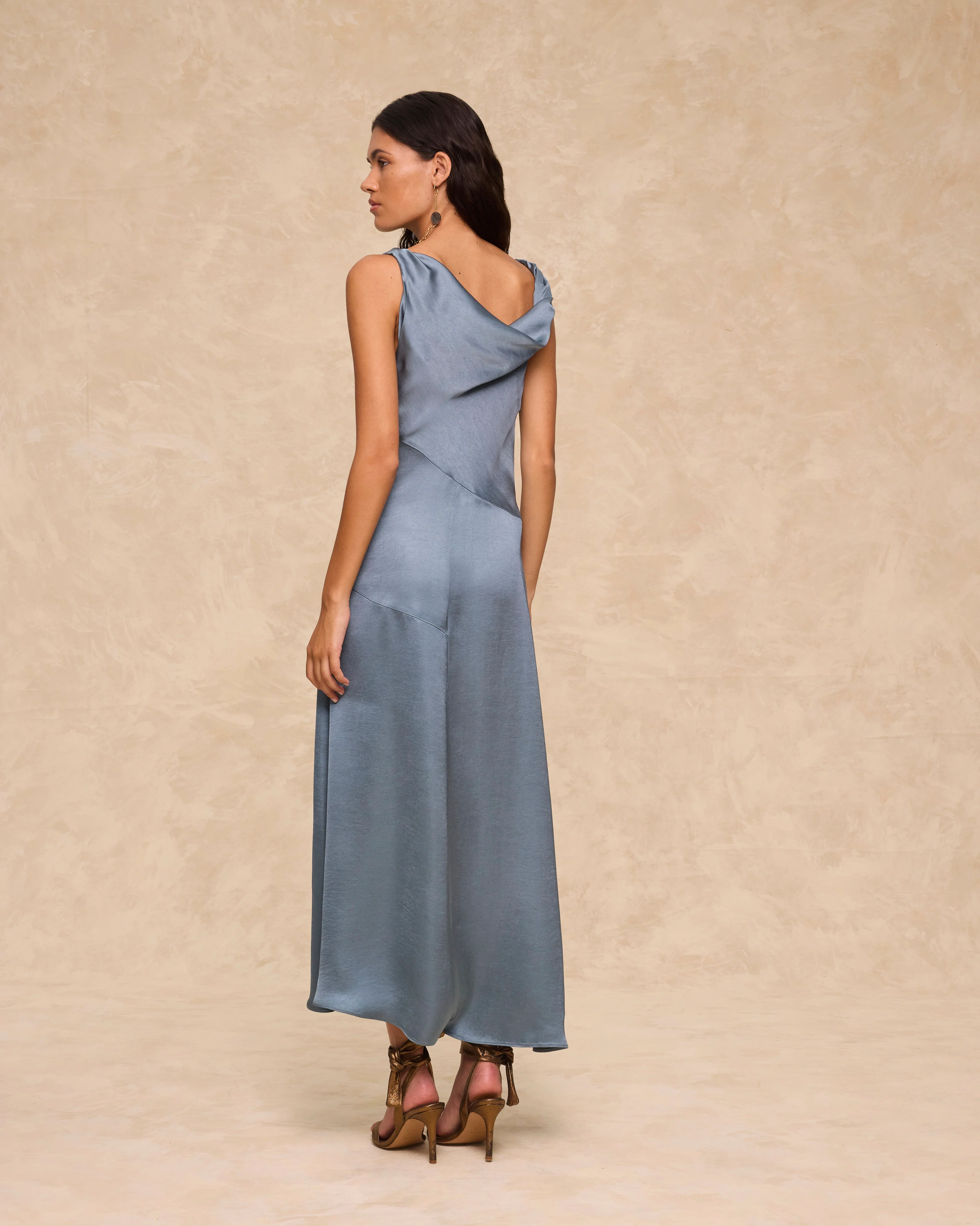 NATALIA | Steel Satin Midi Dress - Image 4