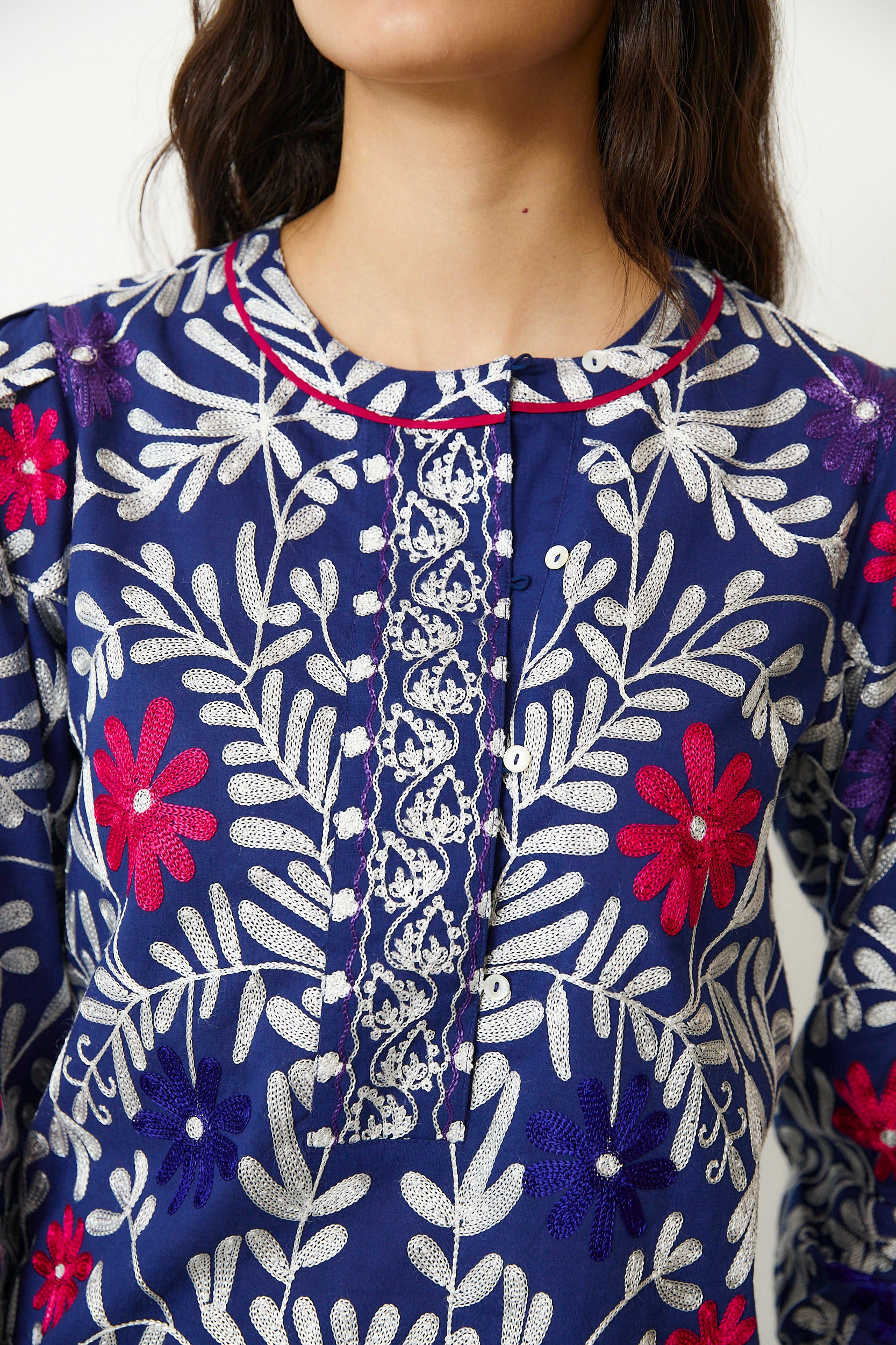 NOCTURN | Indigo Embroidered Cotton Blouse - Image 3