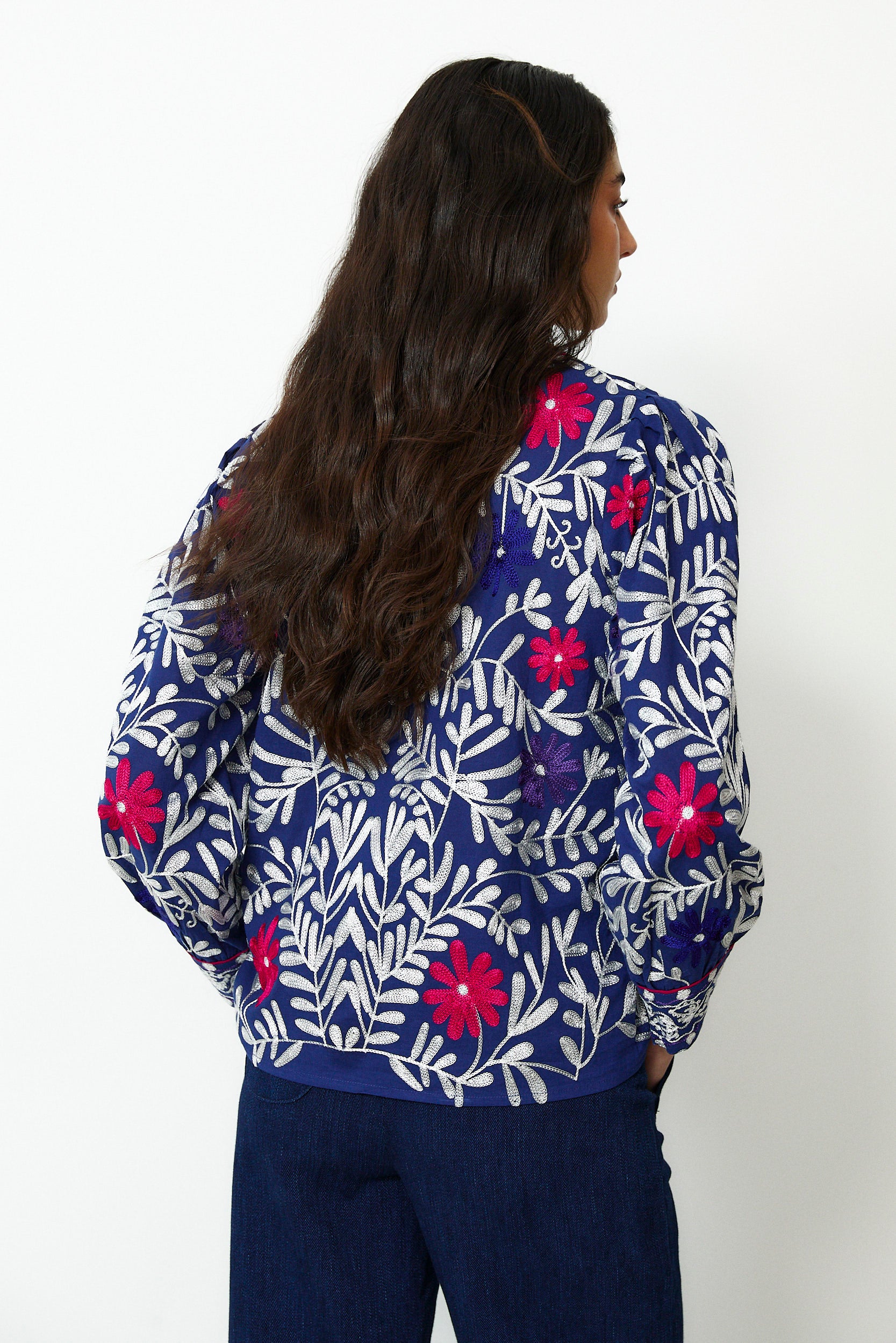NOCTURN | Indigo Embroidered Cotton Blouse - Image 4
