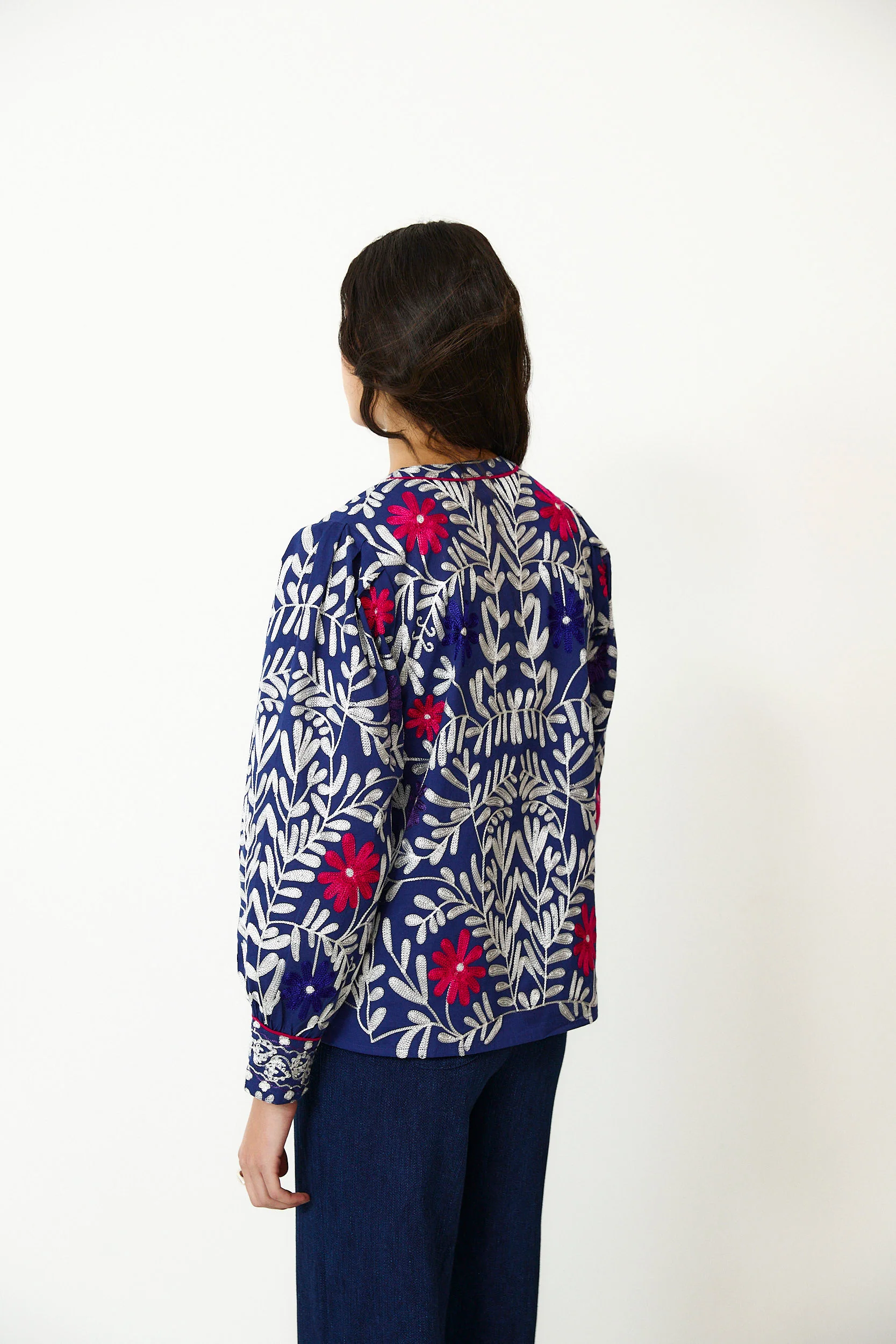 NOCTURN | Indigo Embroidered Cotton Blouse - Image 5