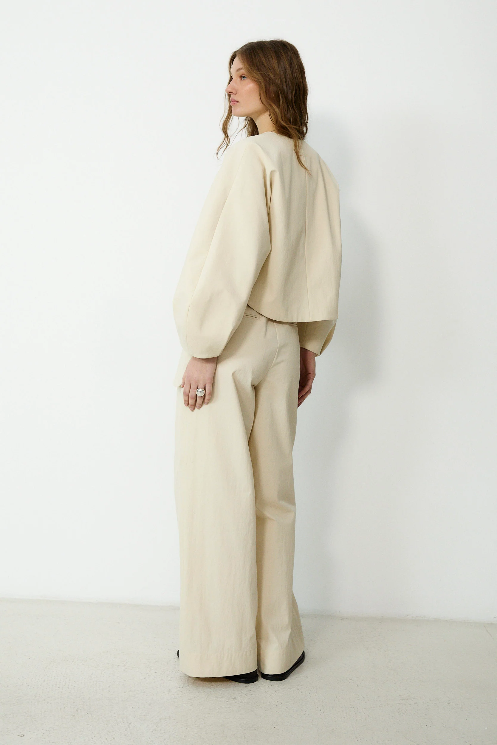 ODETTE | Beige Cotton Wide Leg Trousers - Image 5