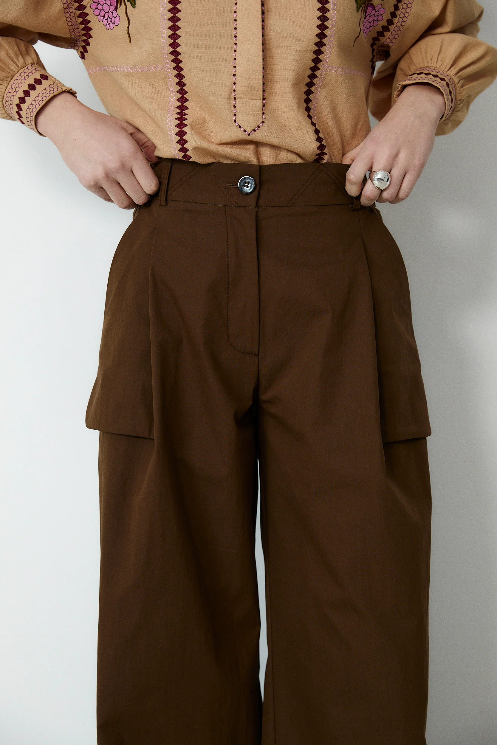 ODETTE | Brown Cotton Wide Leg Trousers - Image 3