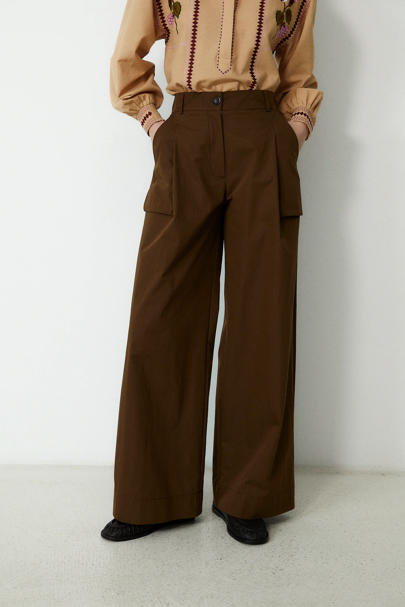 ODETTE | Brown Cotton Wide Leg Trousers - Image 4