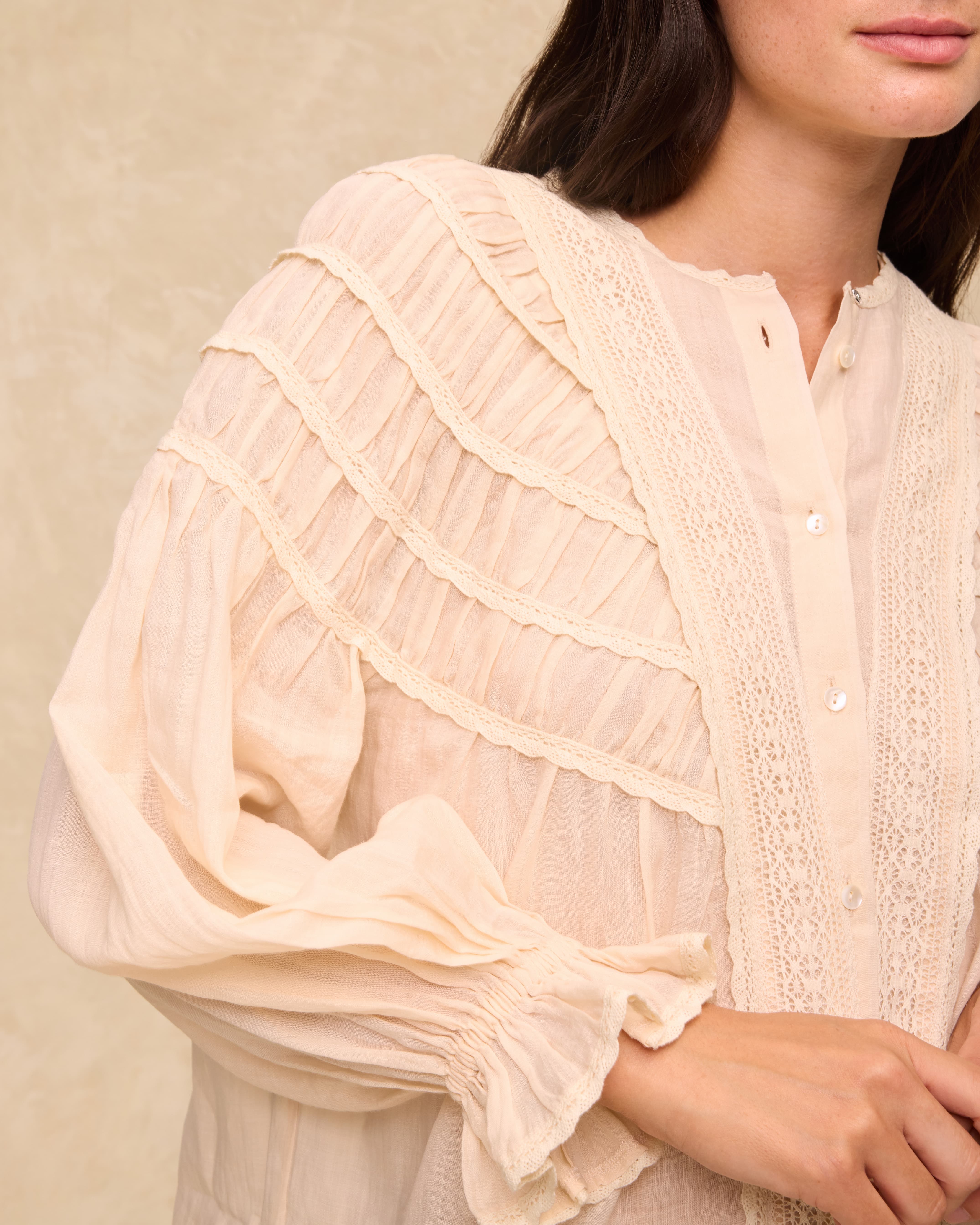 ORGANDELA | Ivory Pleated Cotton Blouse - Image 3