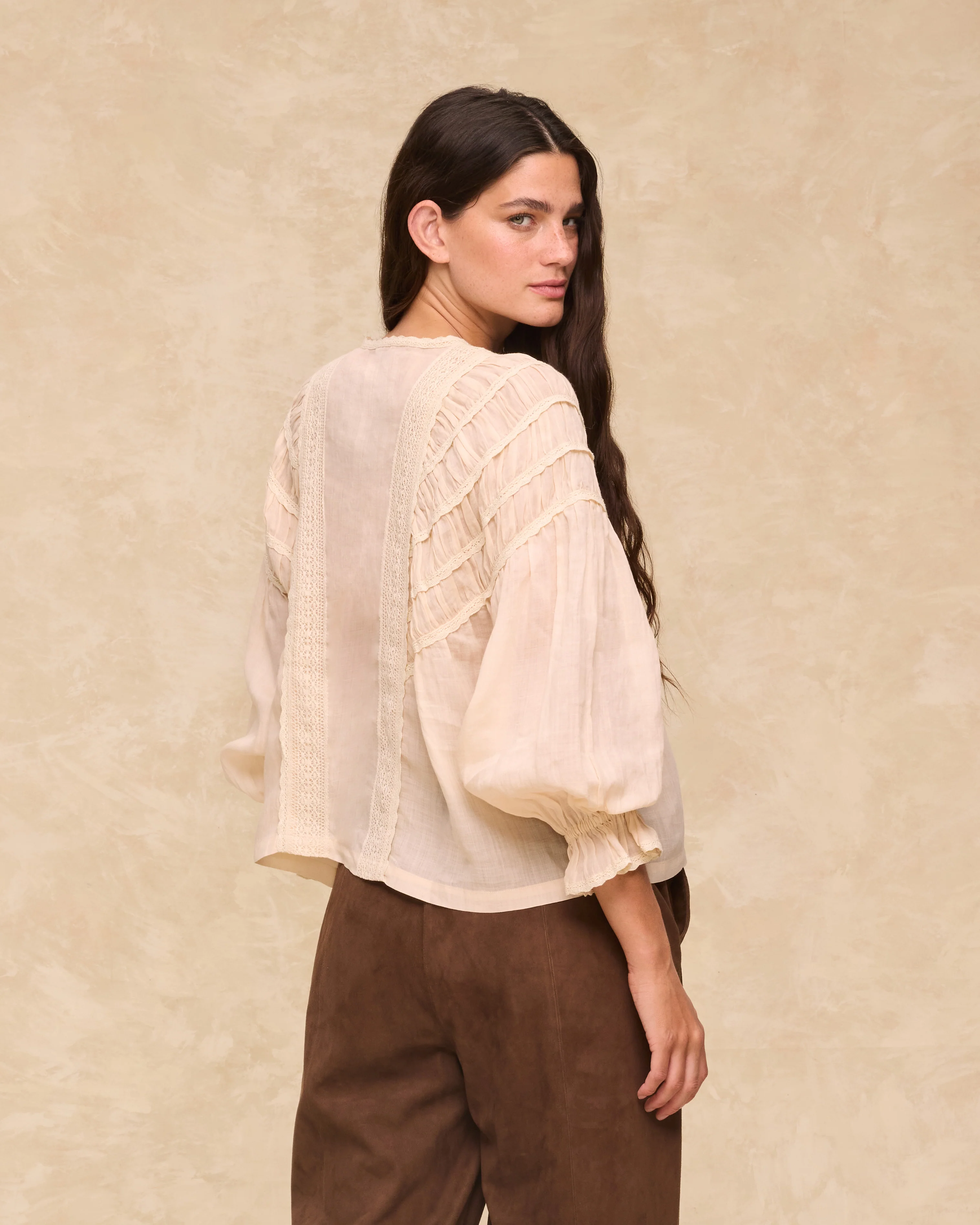 ORGANDELA | Ivory Pleated Cotton Blouse - Image 4