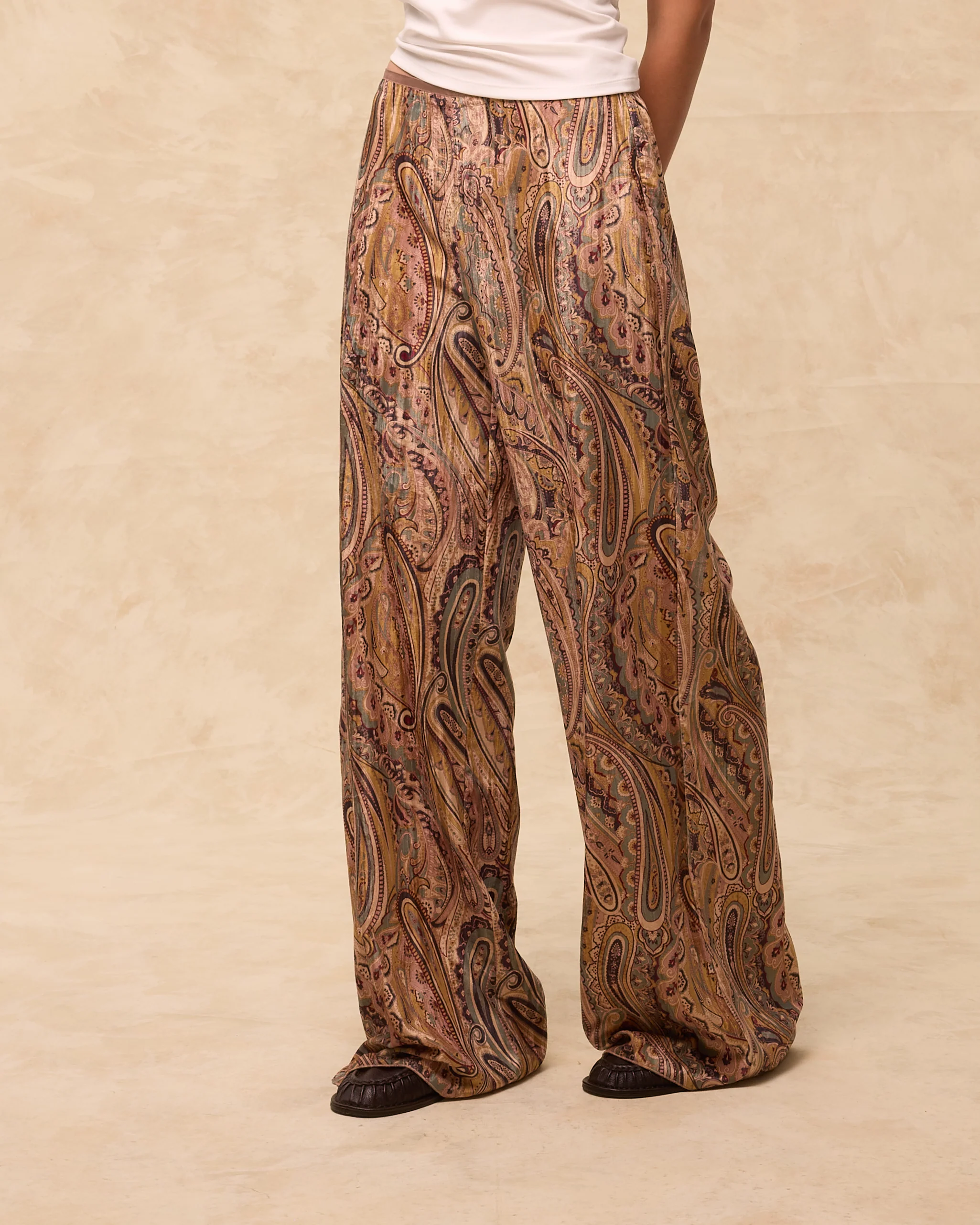 PAISLEY | Gold Multi Jacquard Wide-Leg Trousers - Image 2