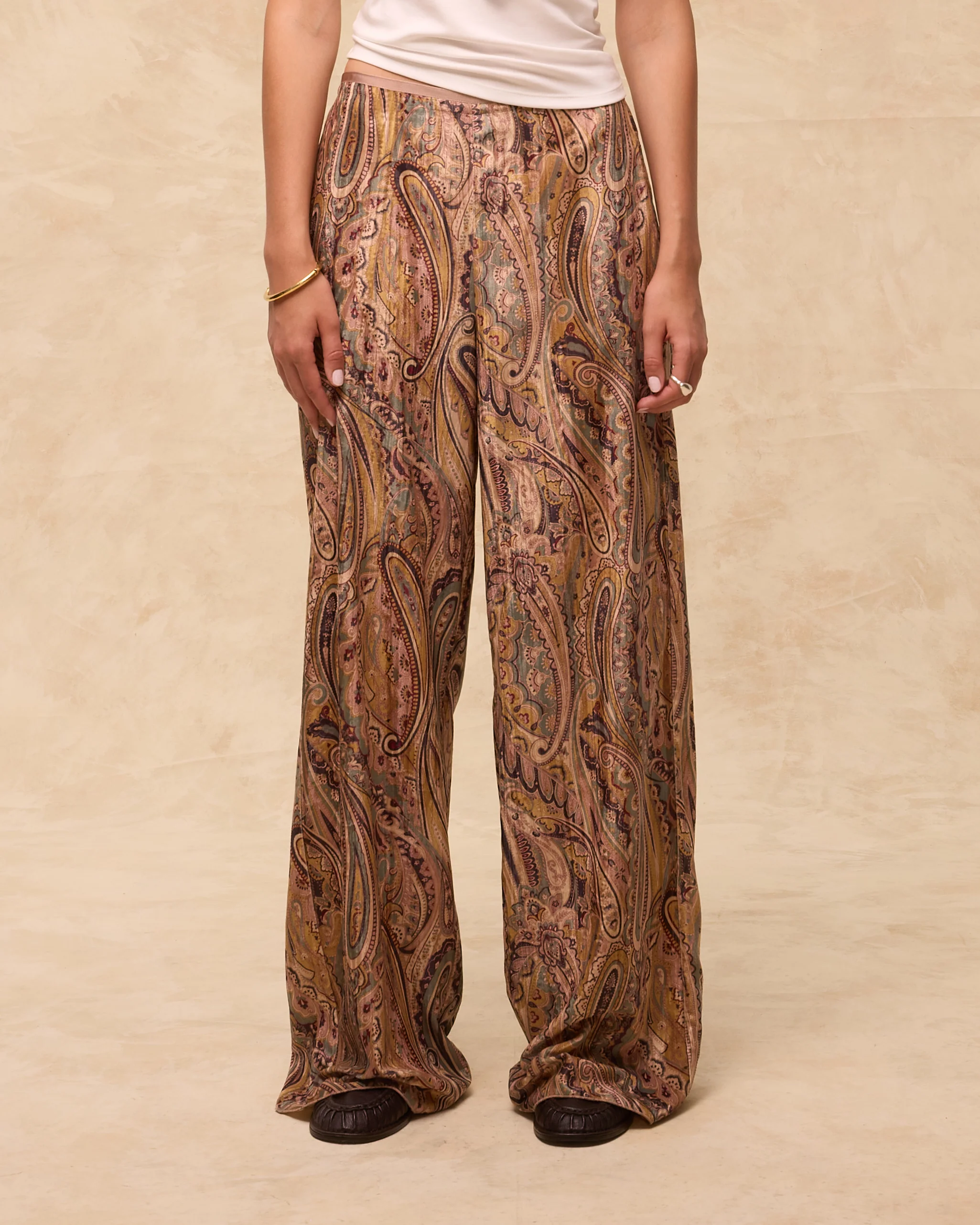 PAISLEY | Gold Multi Jacquard Wide-Leg Trousers - Image 3