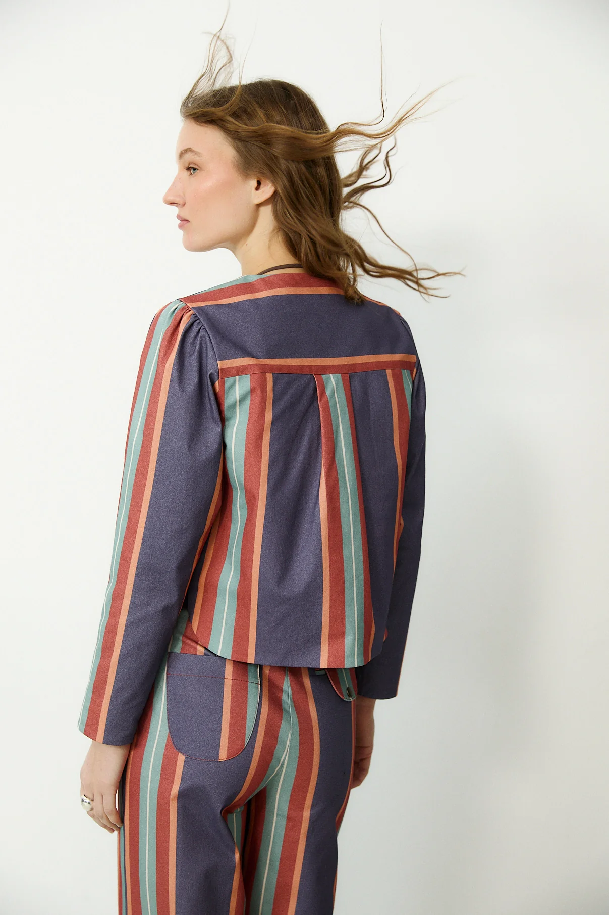 PALMI | Blue Striped Italian Cotton Jacket - Image 4