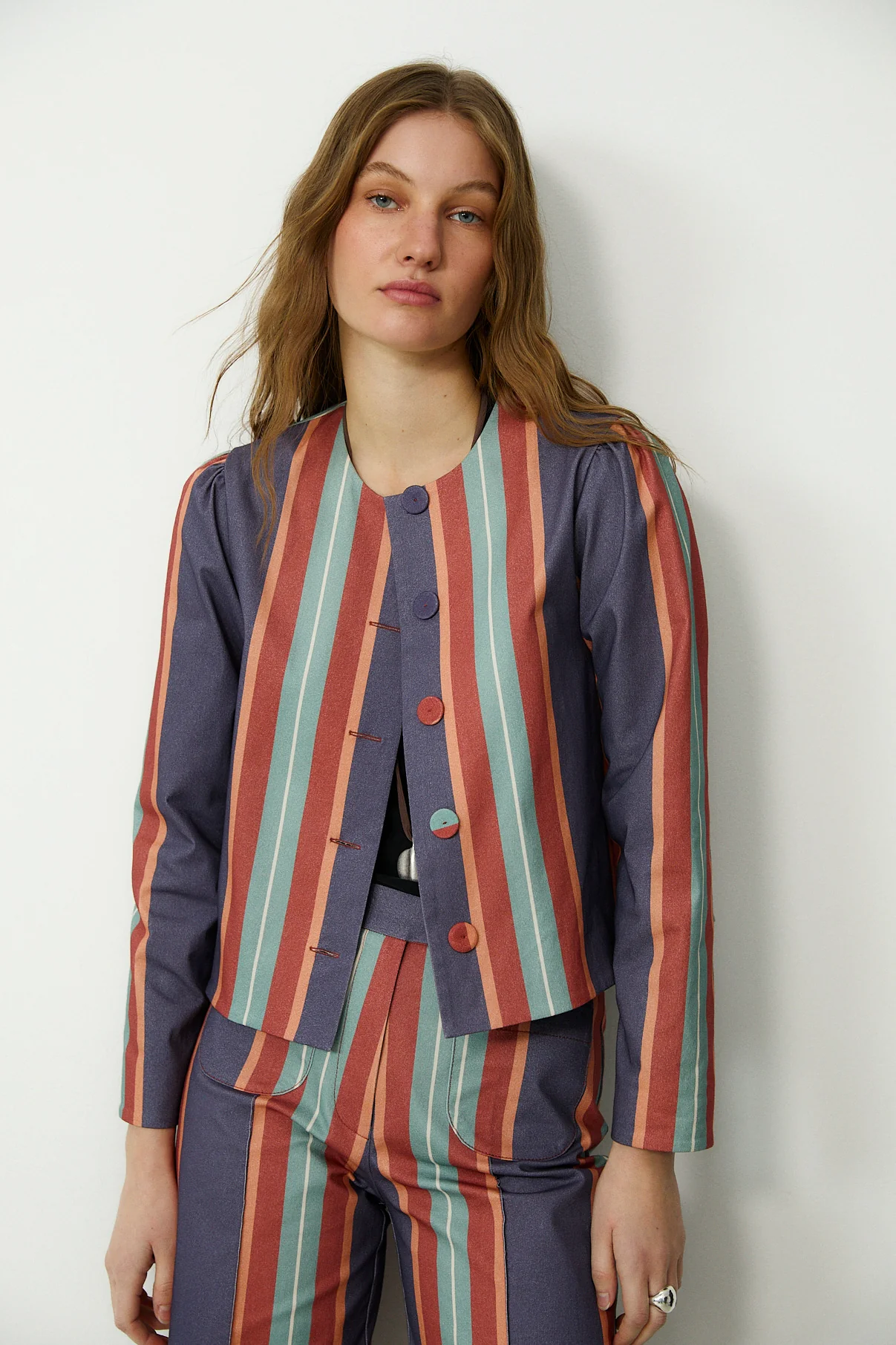 PALMI | Blue Striped Italian Cotton Jacket - Image 5
