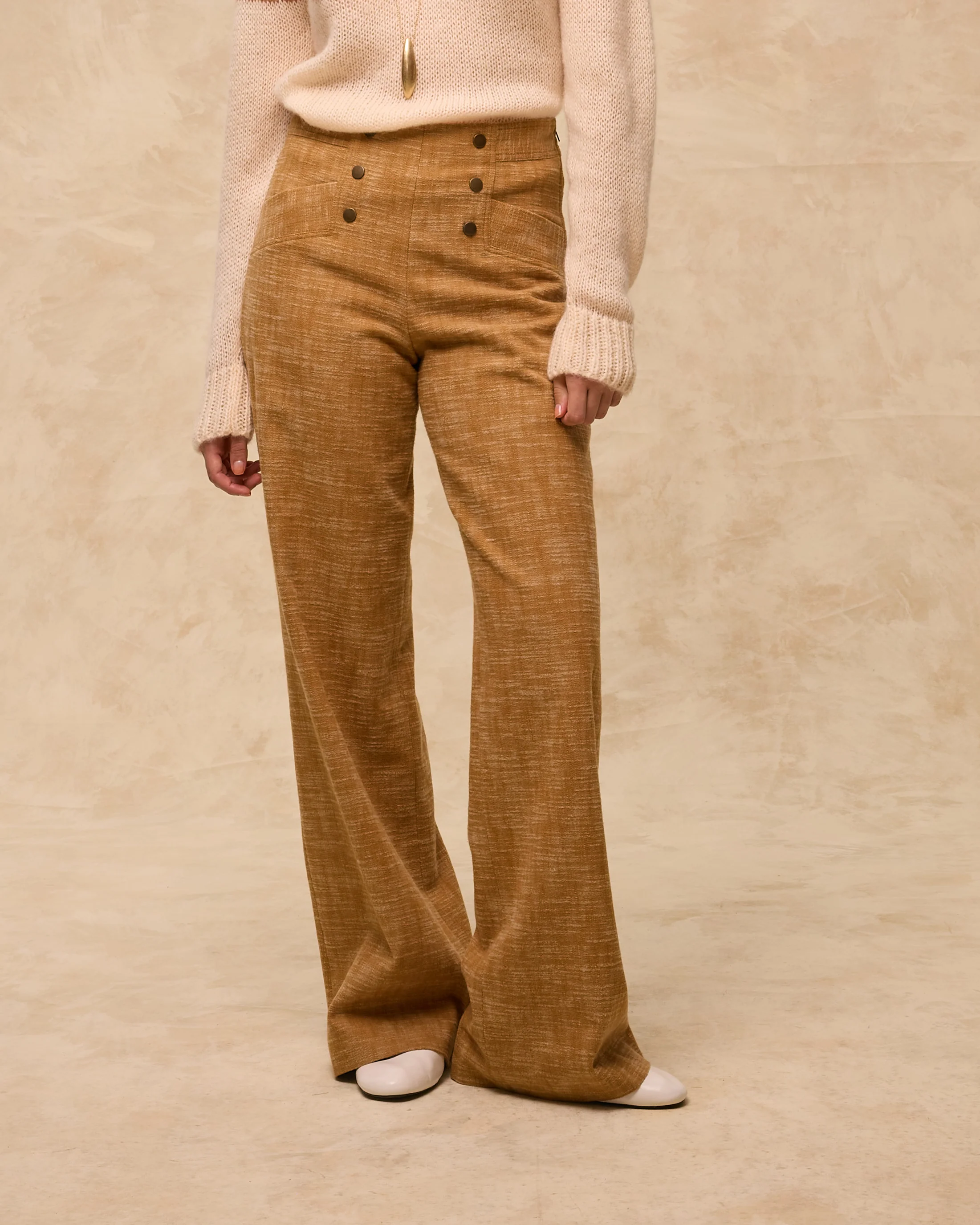 PALOS | Textured Golden Brown Cotton Trousers - Image 2