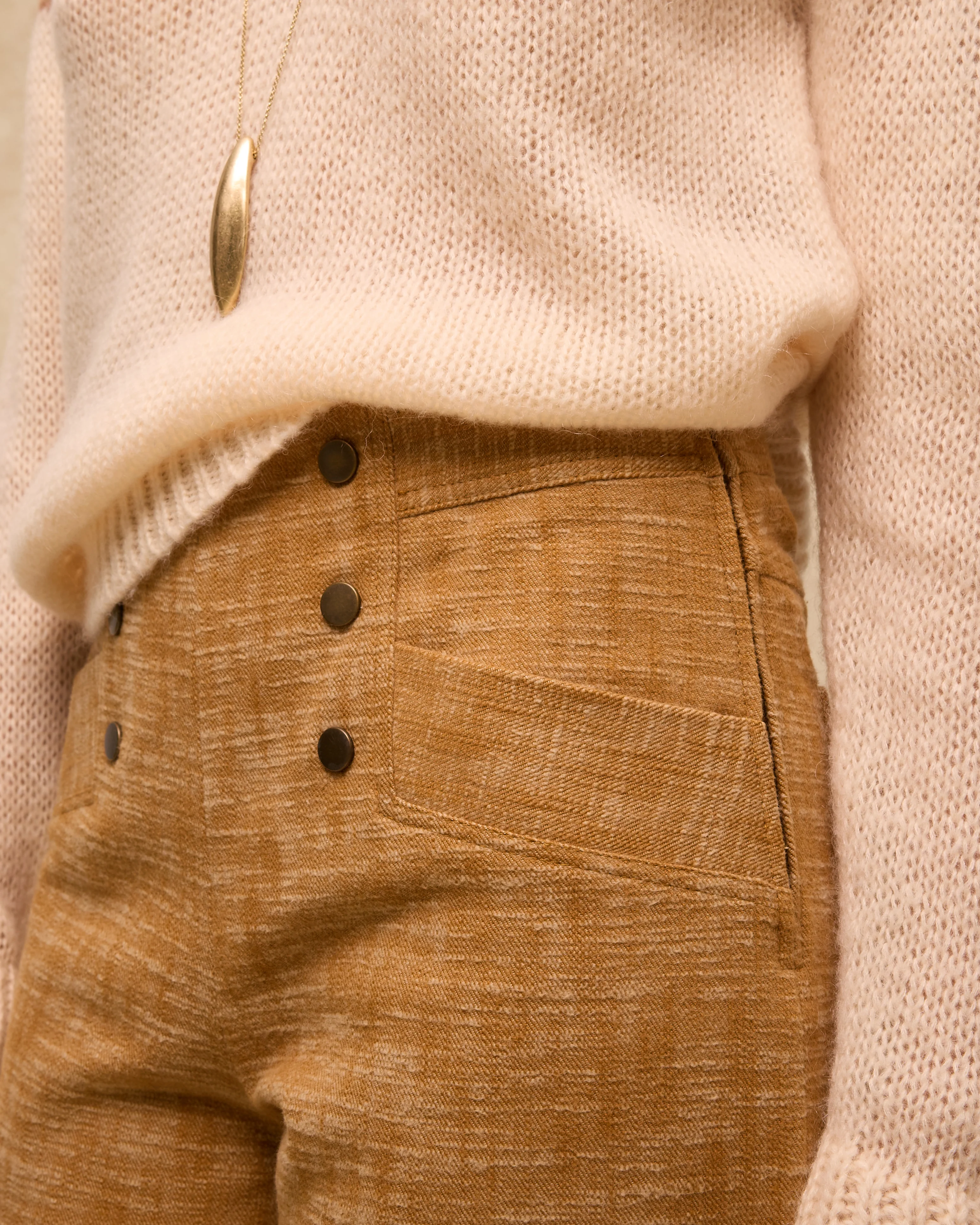 PALOS | Textured Golden Brown Cotton Trousers - Image 3