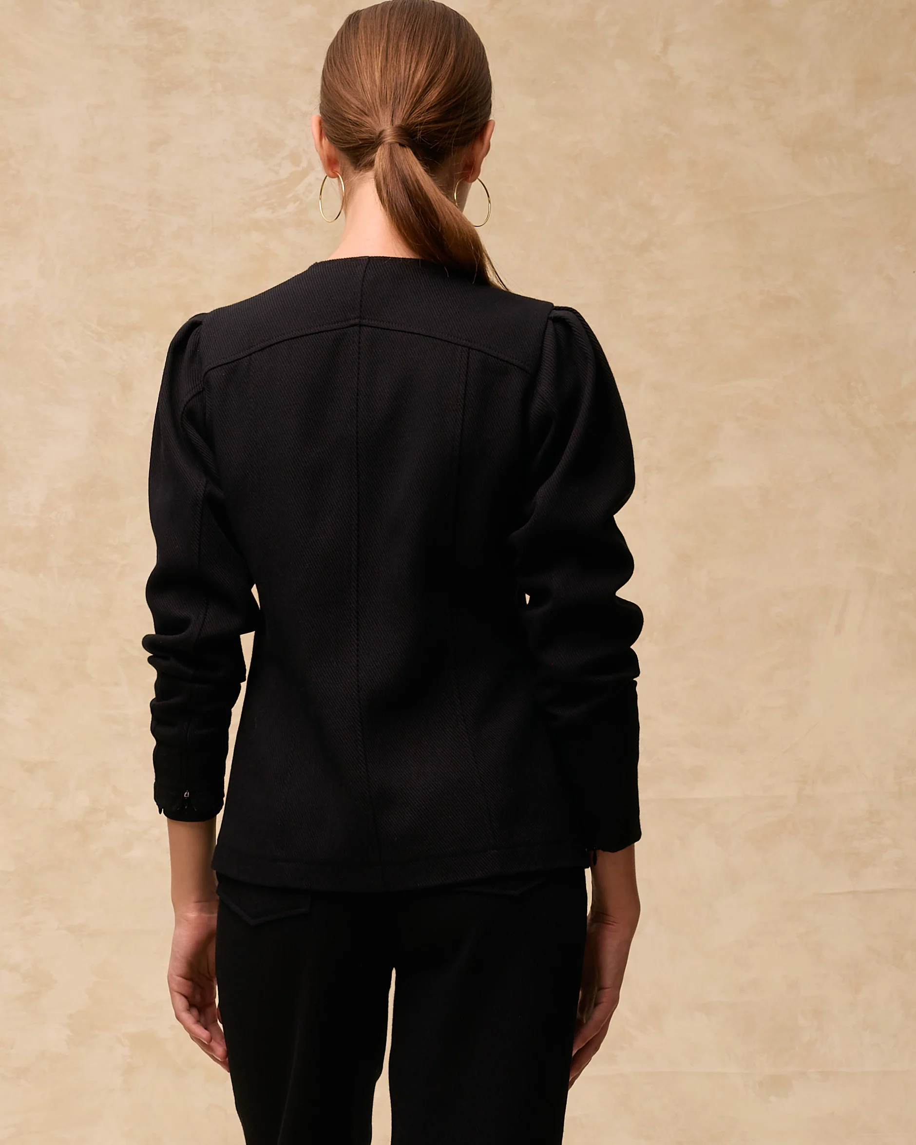 PAOLA | Black Cotton Puff Shoulder Utility Shirt - Image 3