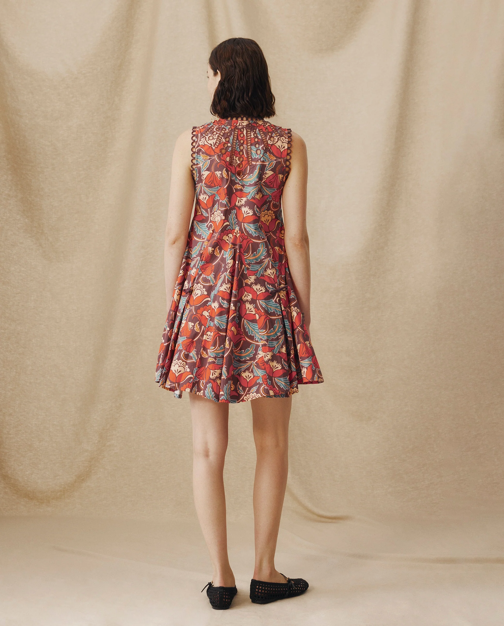 PRIYALA | Terracotta Multi Floral Cotton Short Dress - Image 4