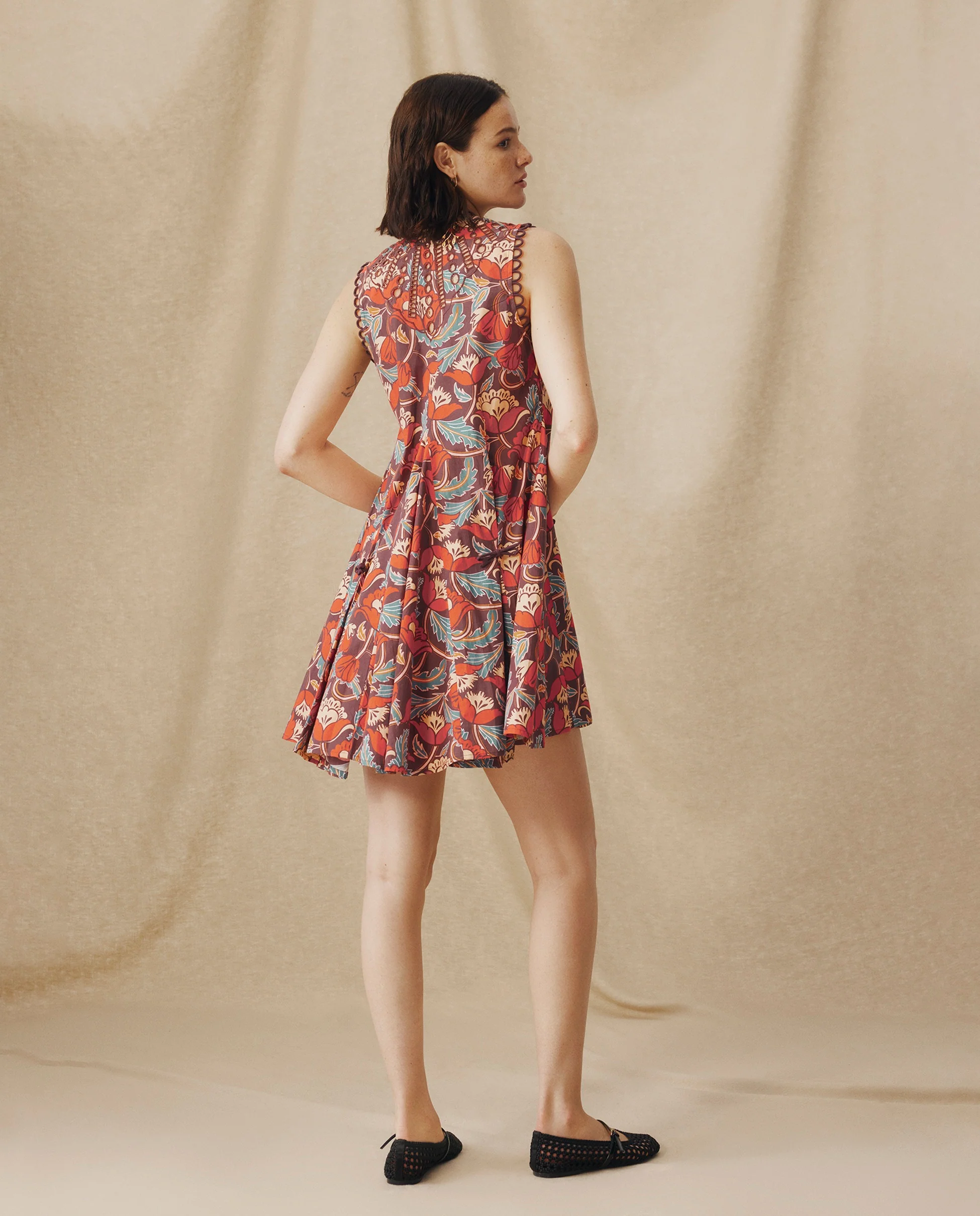 PRIYALA | Terracotta Multi Floral Cotton Short Dress - Image 5