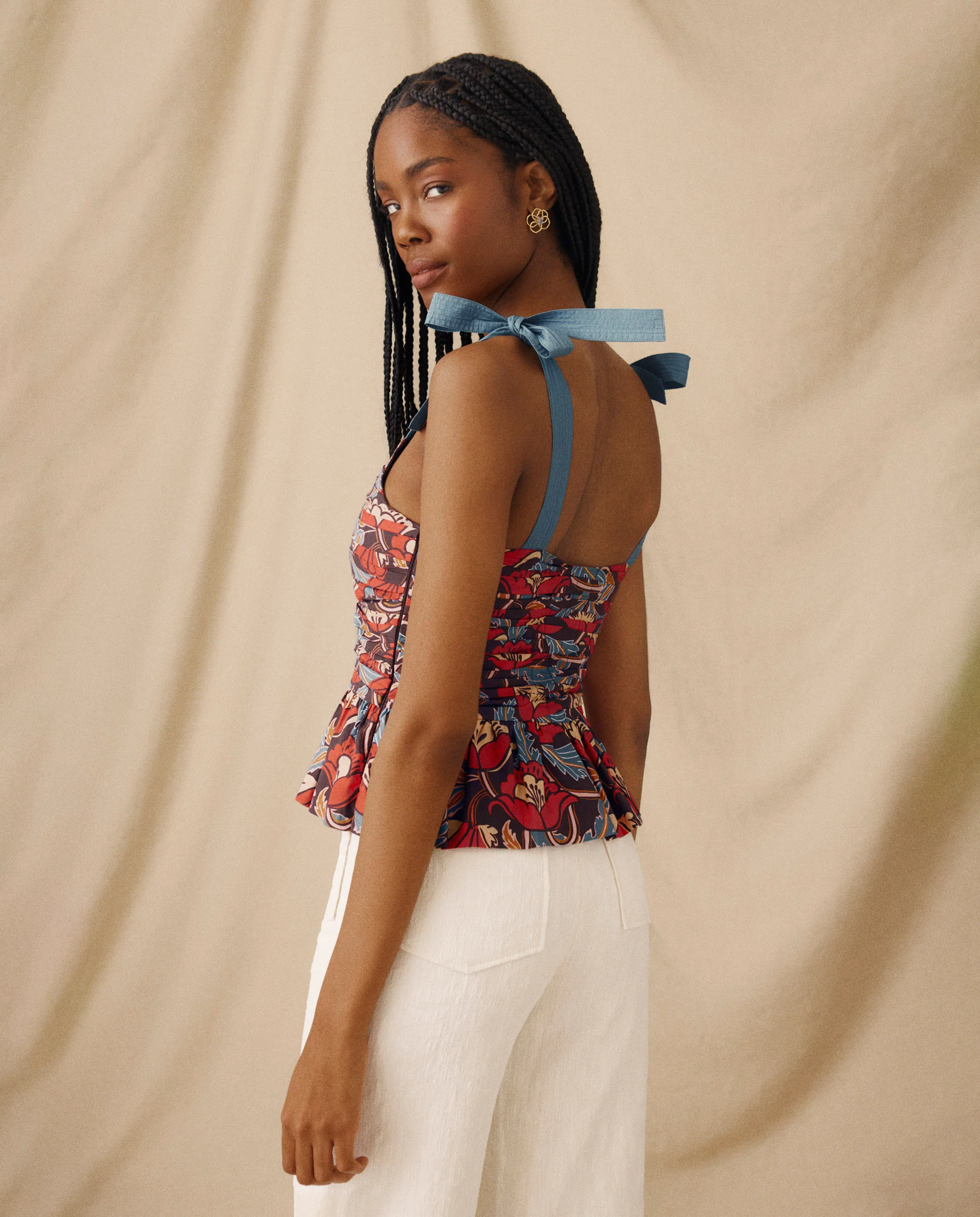 PRIYALA  | Terracotta Multi Floral Cotton Top - Image 3