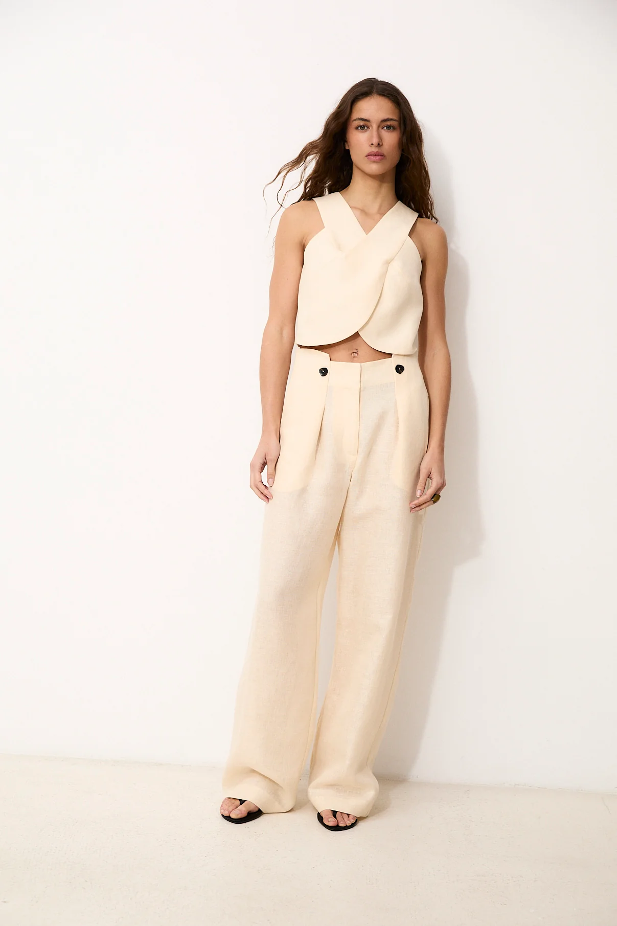 ROMINA | Ecru 100% Linen Trousers - Image 2