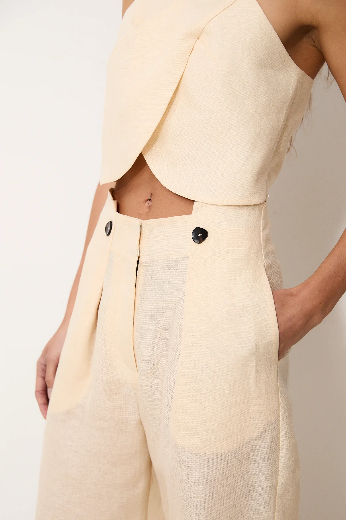 ROMINA | Ecru 100% Linen Trousers - Image 3