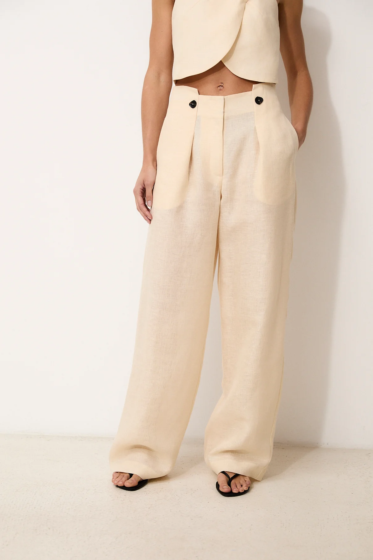 ROMINA | Ecru 100% Linen Trousers - Image 5