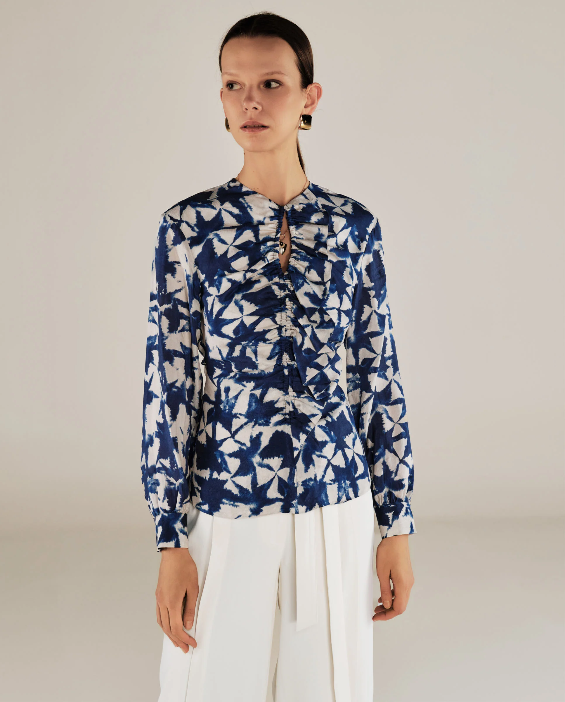 SAACHI | Blue Print Ruffle Blouse - Image 2