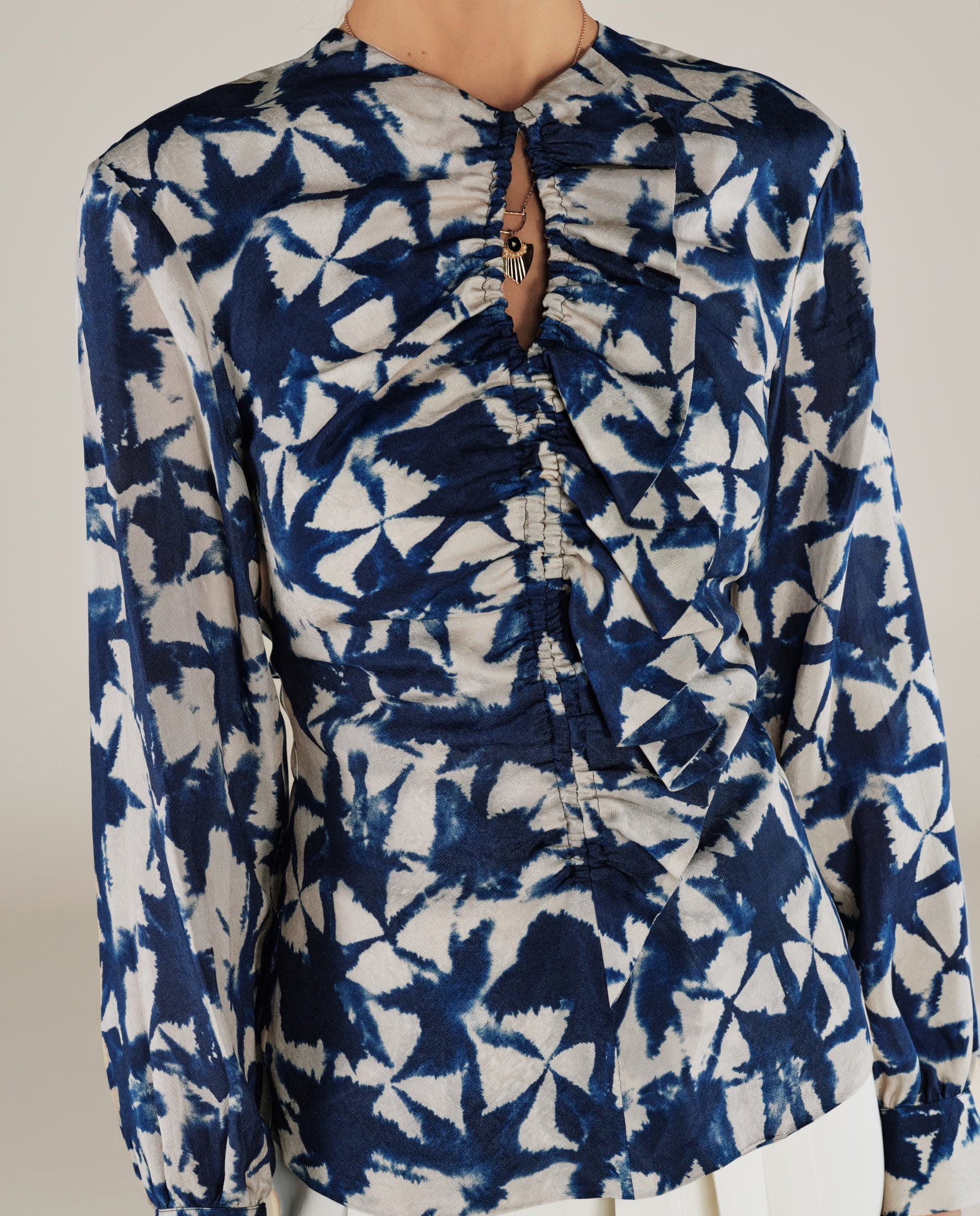 SAACHI | Blue Print Ruffle Blouse - Image 3