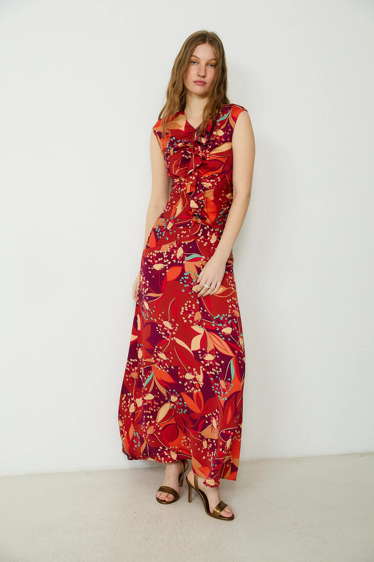 SAACHI | Red Abstract Floral Maxi Dress - Image 4