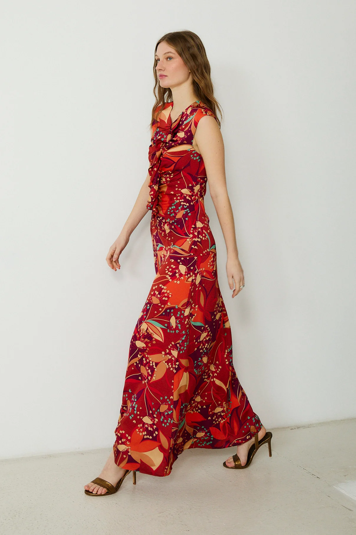 SAACHI | Red Abstract Floral Maxi Dress - Image 5