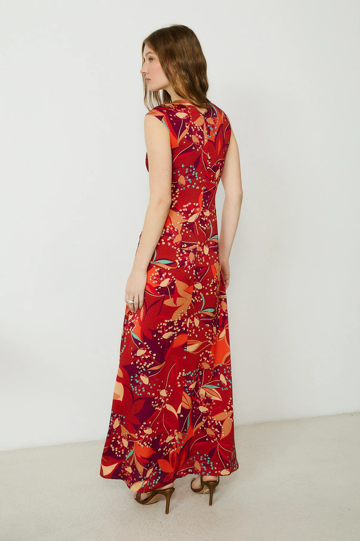 SAACHI | Red Abstract Floral Maxi Dress - Image 6