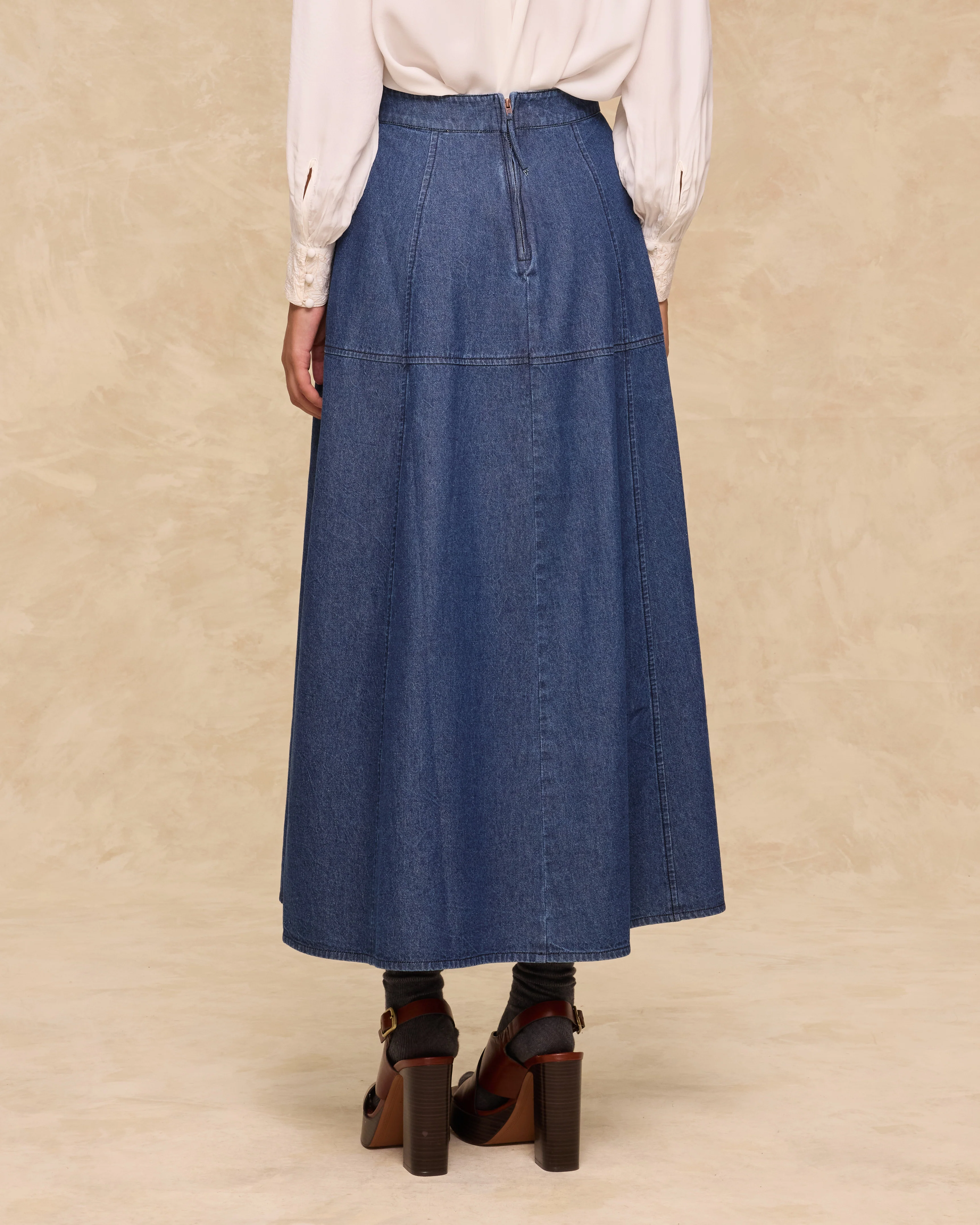 SIENNA | Indigo Blue Denim Midi Skirt - Image 3