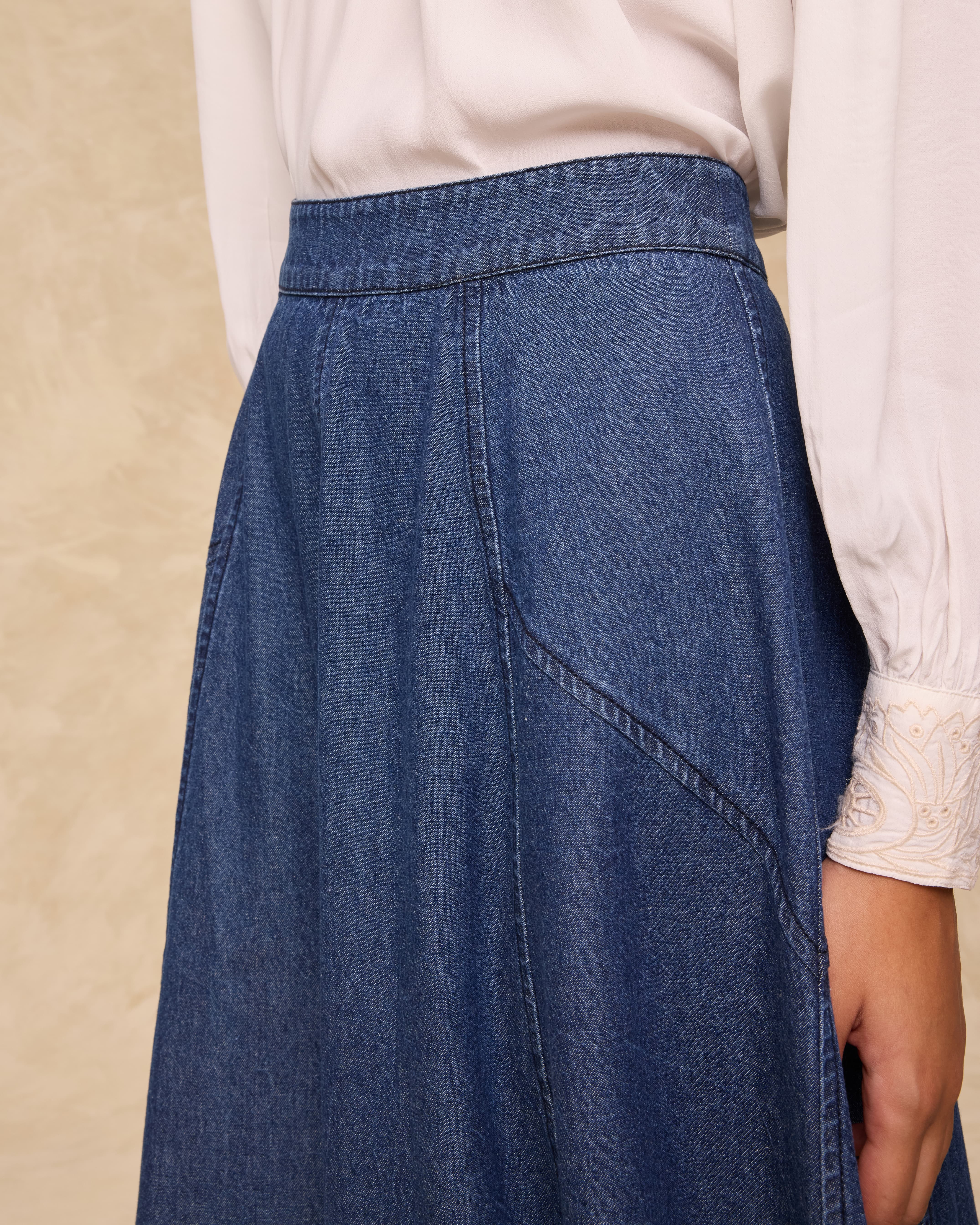 SIENNA | Indigo Blue Denim Midi Skirt - Image 4