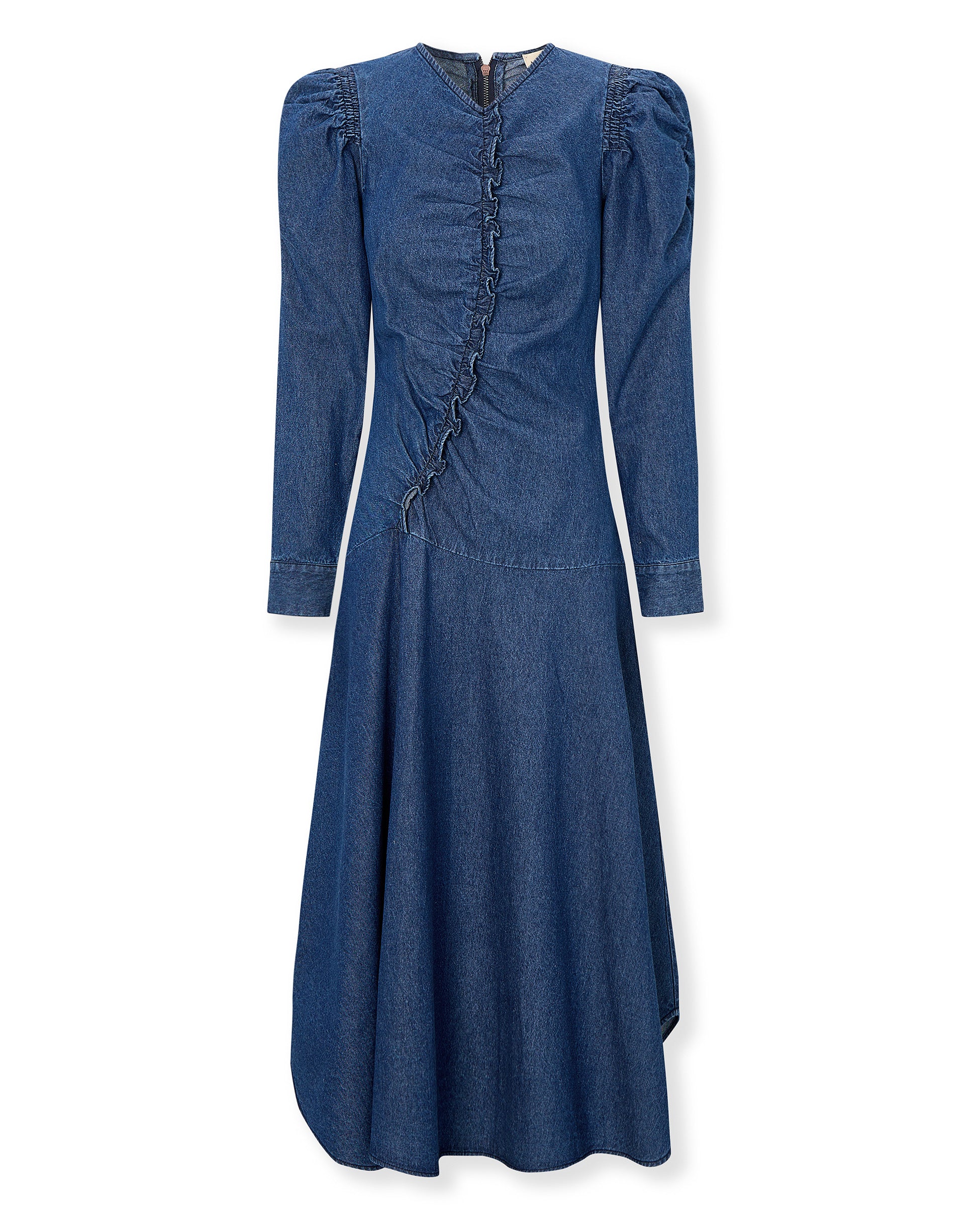 SIENNA | Indigo Blue Ruched Cotton Midi Dress - Image 5